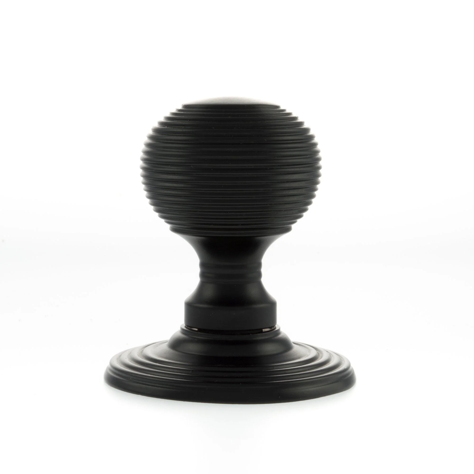 Old English Ripon Reeded Round Mortice Door Knob - Matt Black - Image 2