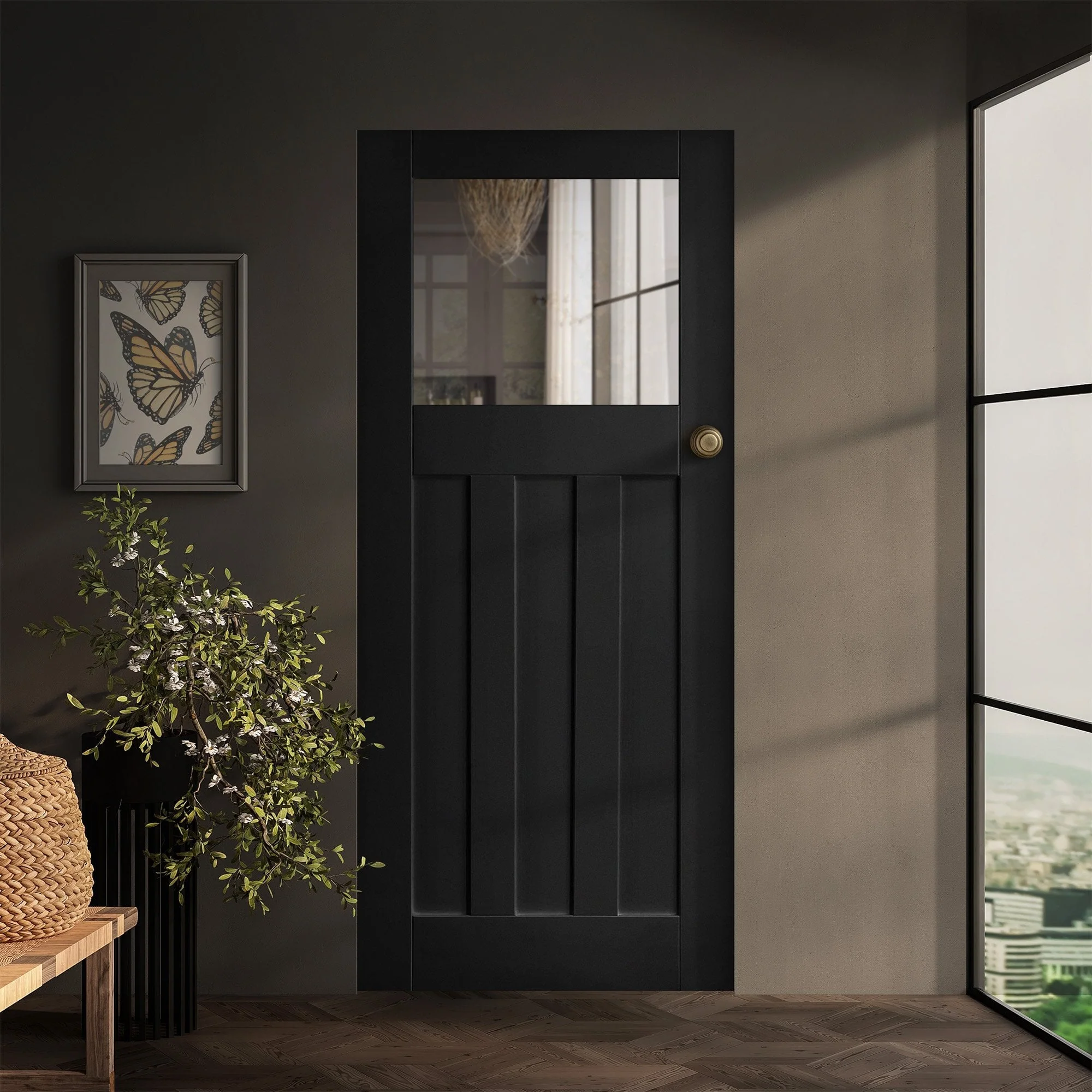 Black Internal Fully Finished Oak DX Clear Glass Door