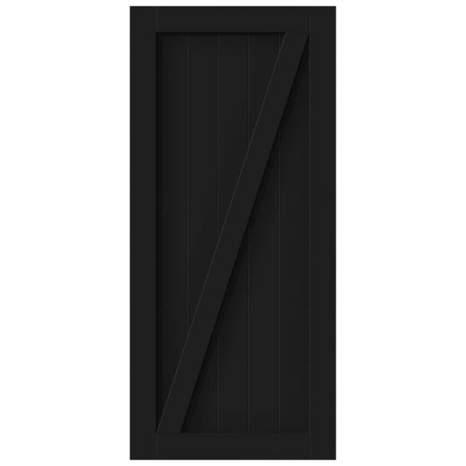 Black Internal Primed 1 Panel Brace Sliding Barn Door - Black Top Mounted - Image 3