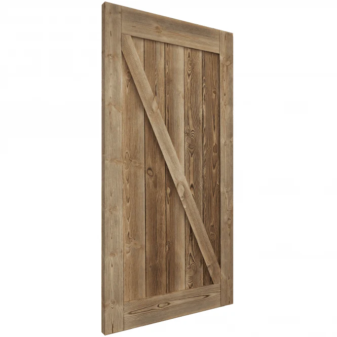 Carbonised Internal Pine 1 Panel Brace Sliding Barn Door - Black Top Mounted - Image 2