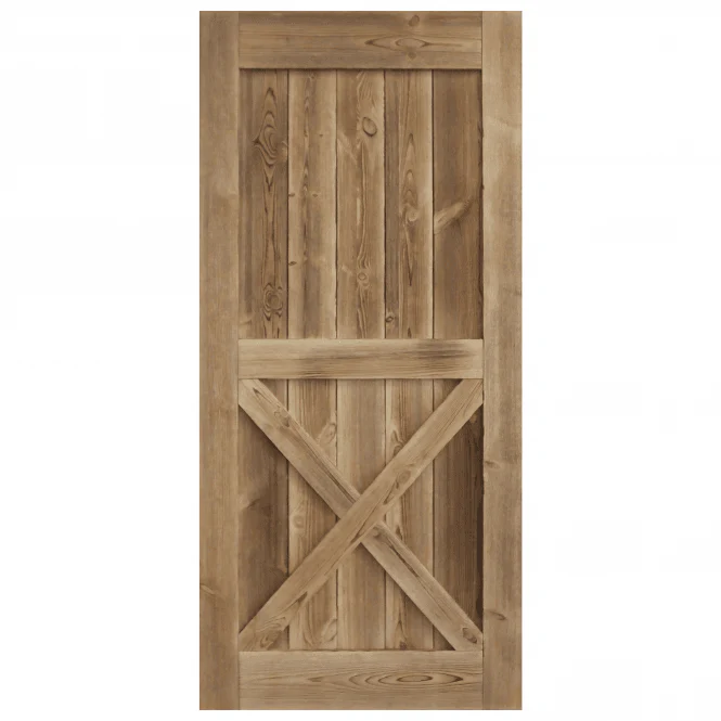 Carbonised Internal Pine 1 Panel X Brace Sliding Barn Door - Black Face Mounted - Image 3