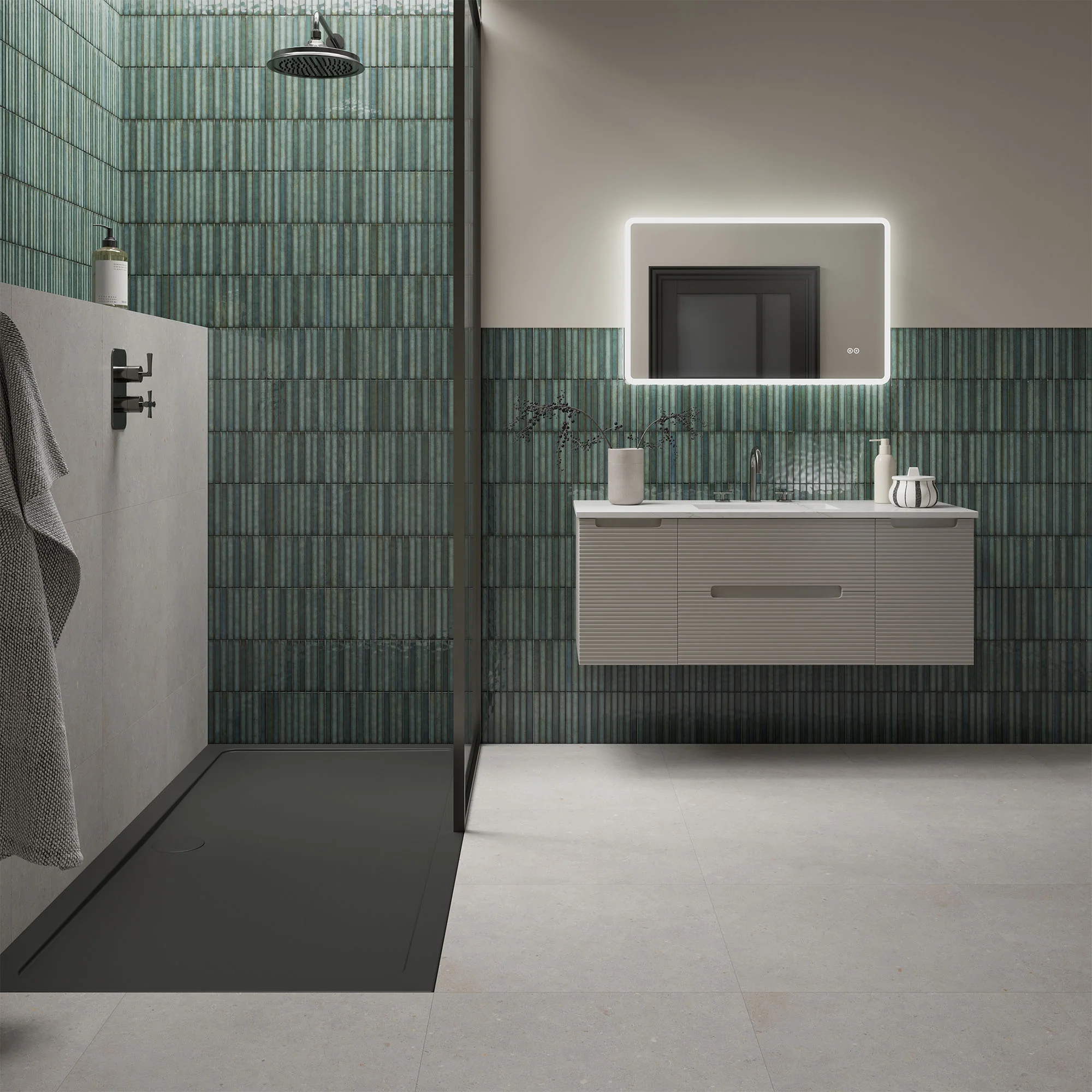 Emerald Gloss - Elara Smooth Linear Ceramic Wall Tile Sample - Image 2