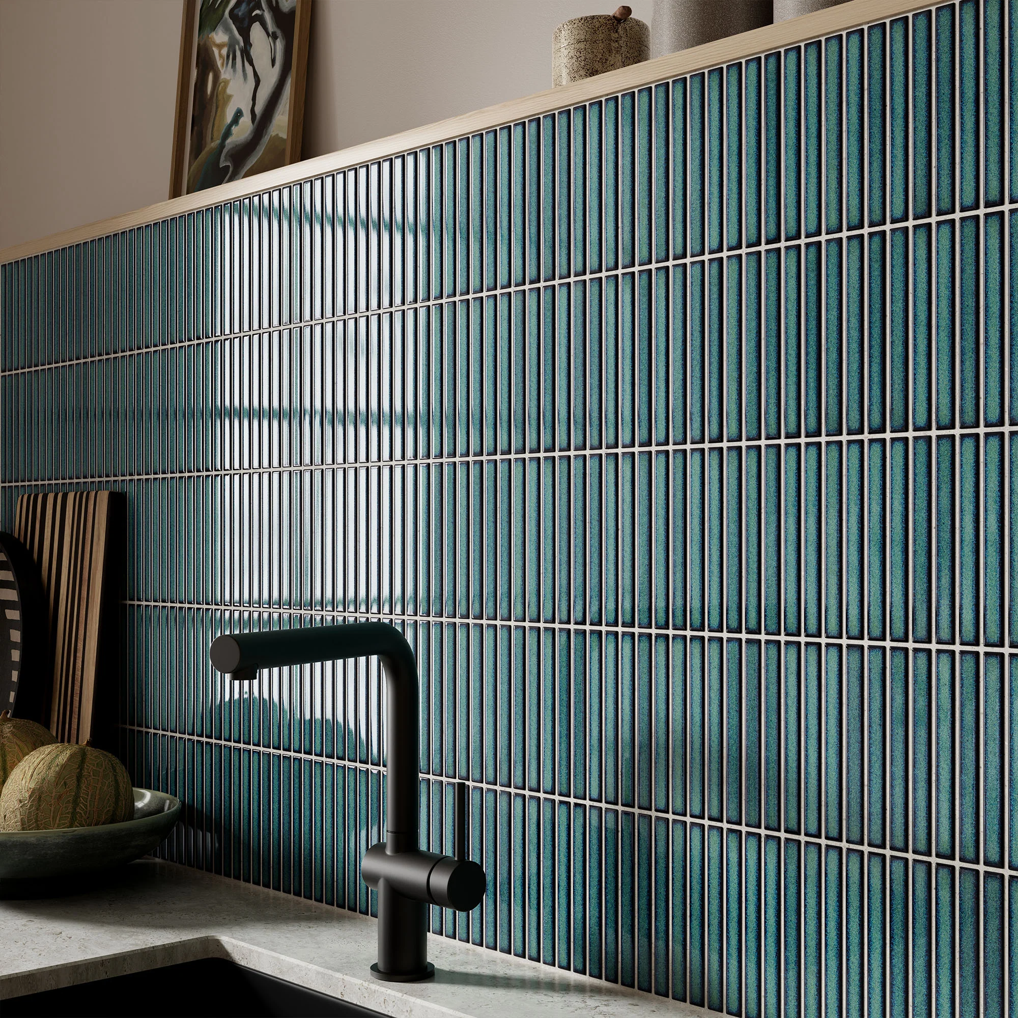 Green Gloss - Linear Smooth Mosaic Porcelain Wall Tile Sample - Image 3