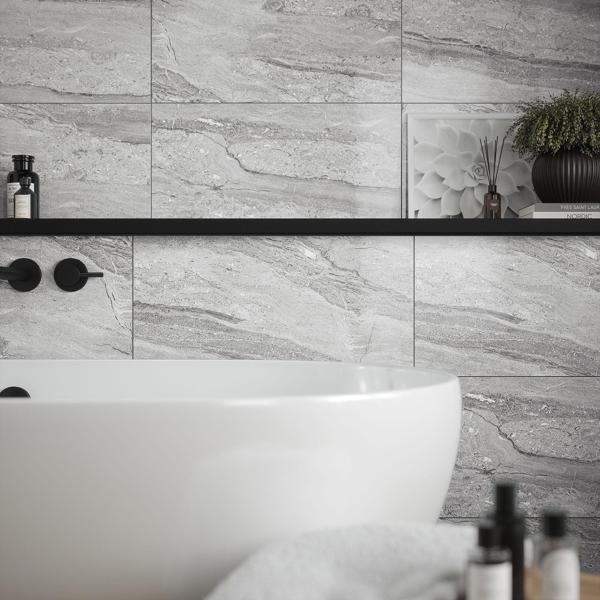 Grey Gloss - Arden Smooth Ceramic Wall Tile Sample - Image 2