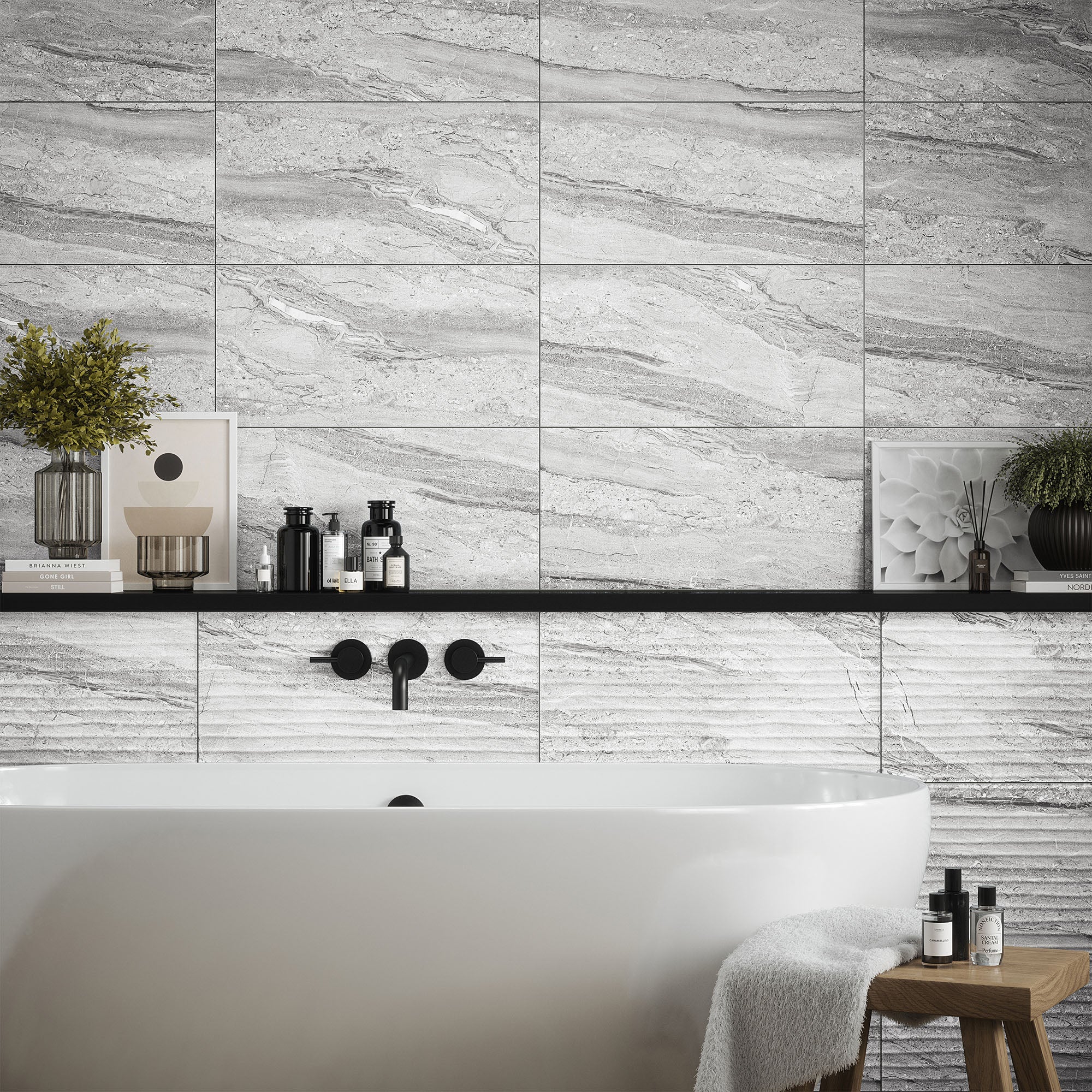 Grey Matt - Arden Textured Ceramic Wall Tile Sample - Image 2