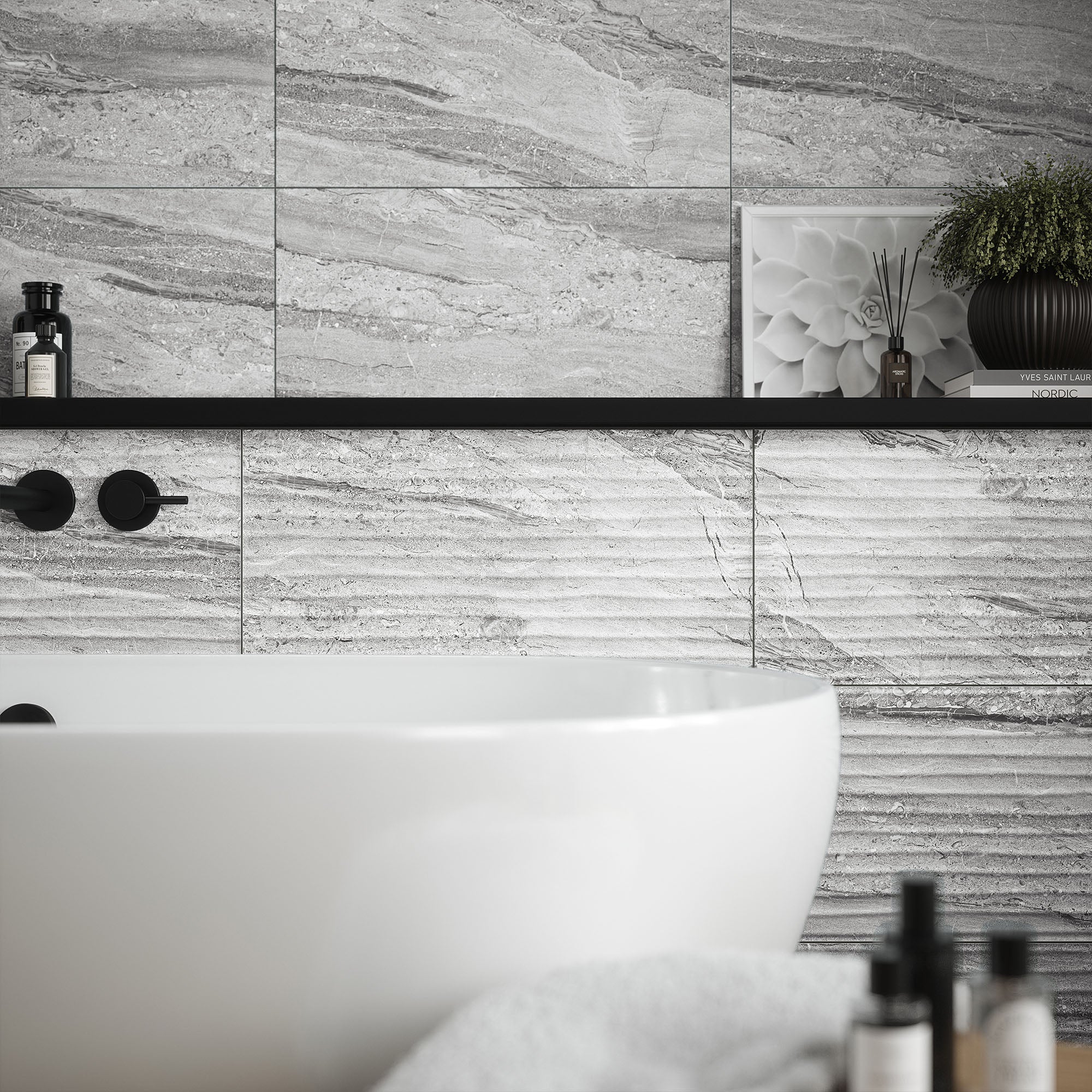 Grey Matt - Arden Textured Ceramic Wall Tile Sample - Image 3