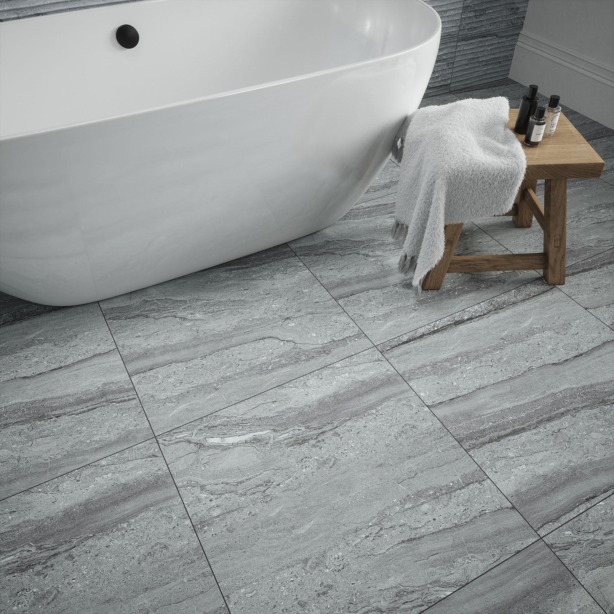 Grey Matt - Arden Smooth Porcelain Wall & Floor Tile Sample - Image 3