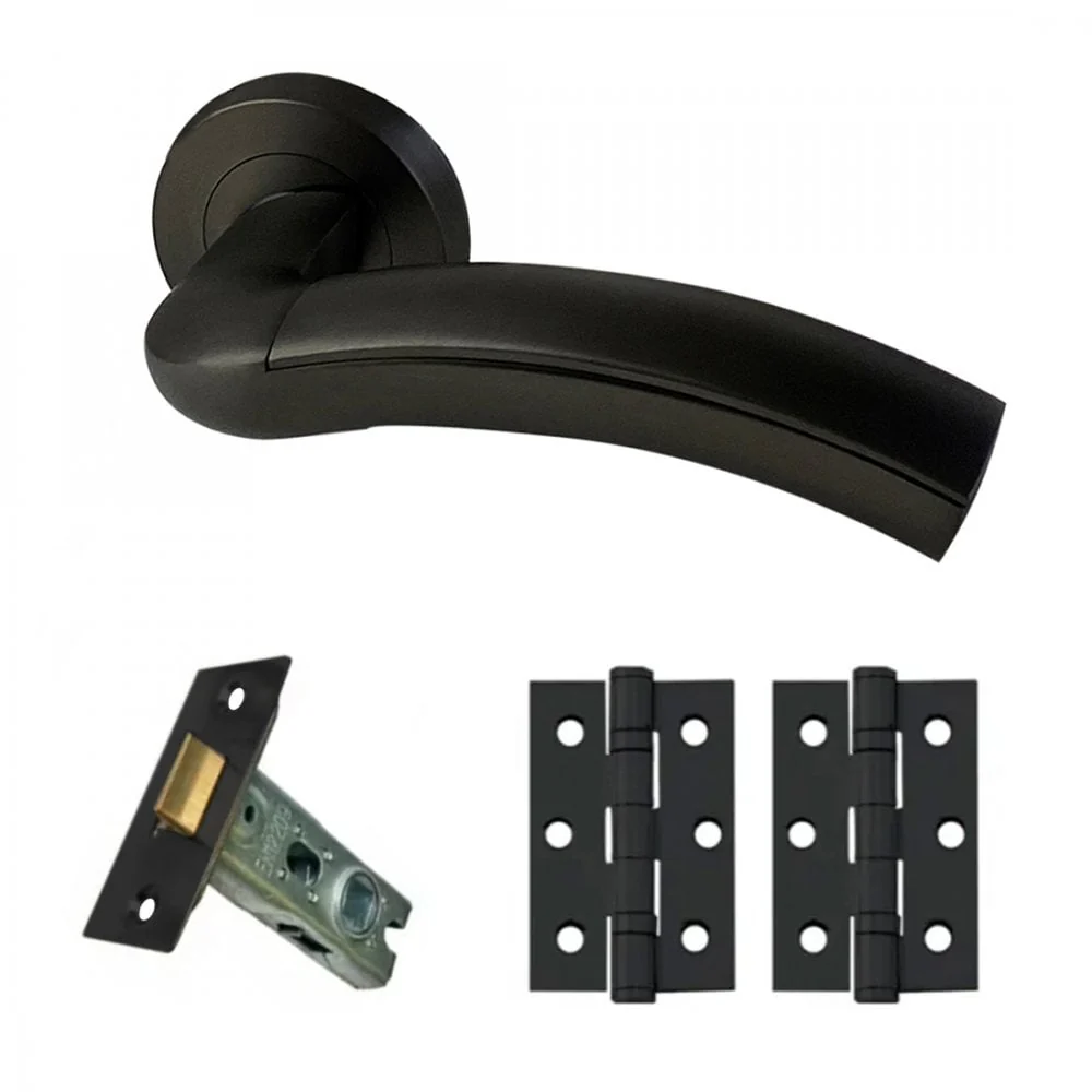 Jade Internal Lever Handle On Round Rose Handle Set - Matt Black