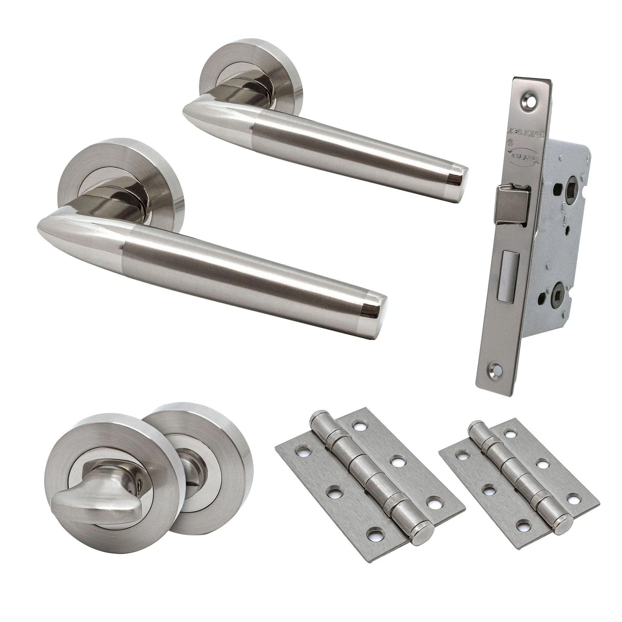 Premium Valiant Lever On Round Rose Bathroom Handle Set - Two-Tone Nickel