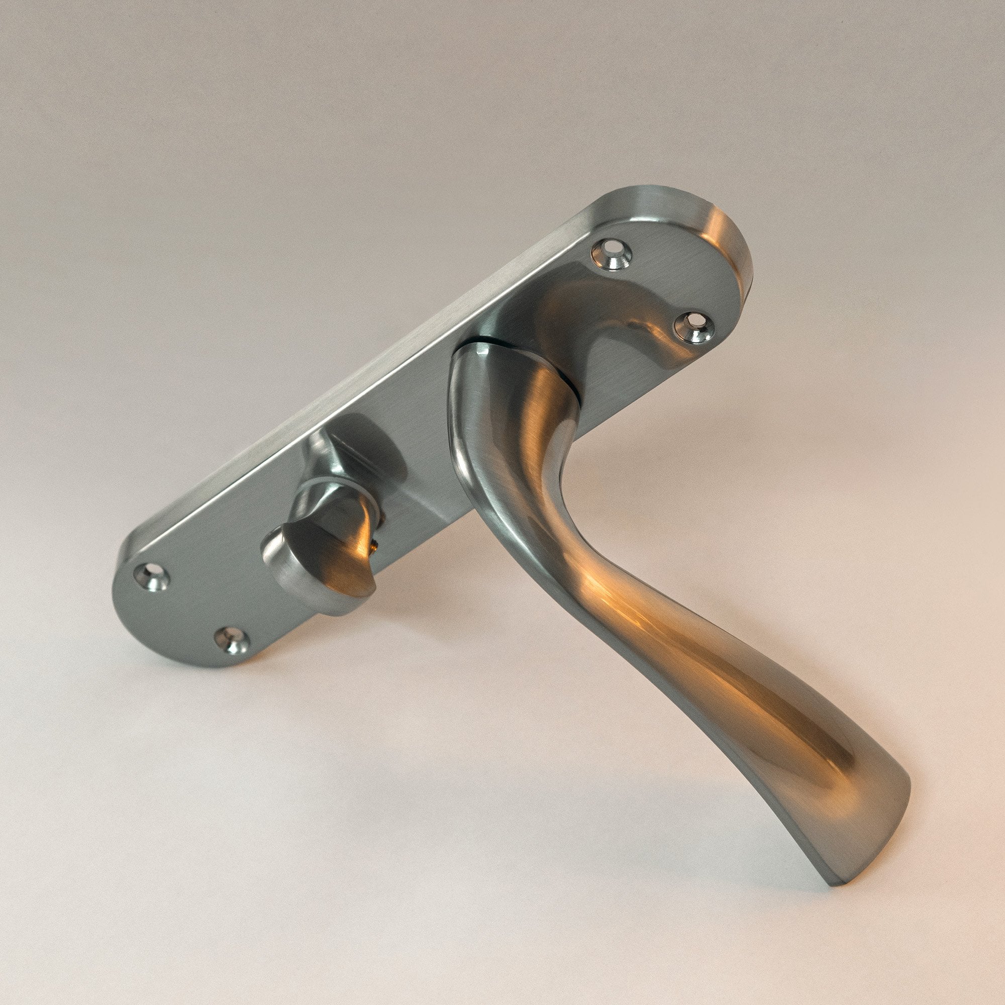 Scimitar Lever on Backplate Bathroom Door Handle Set - Satin Chrome - Image 3
