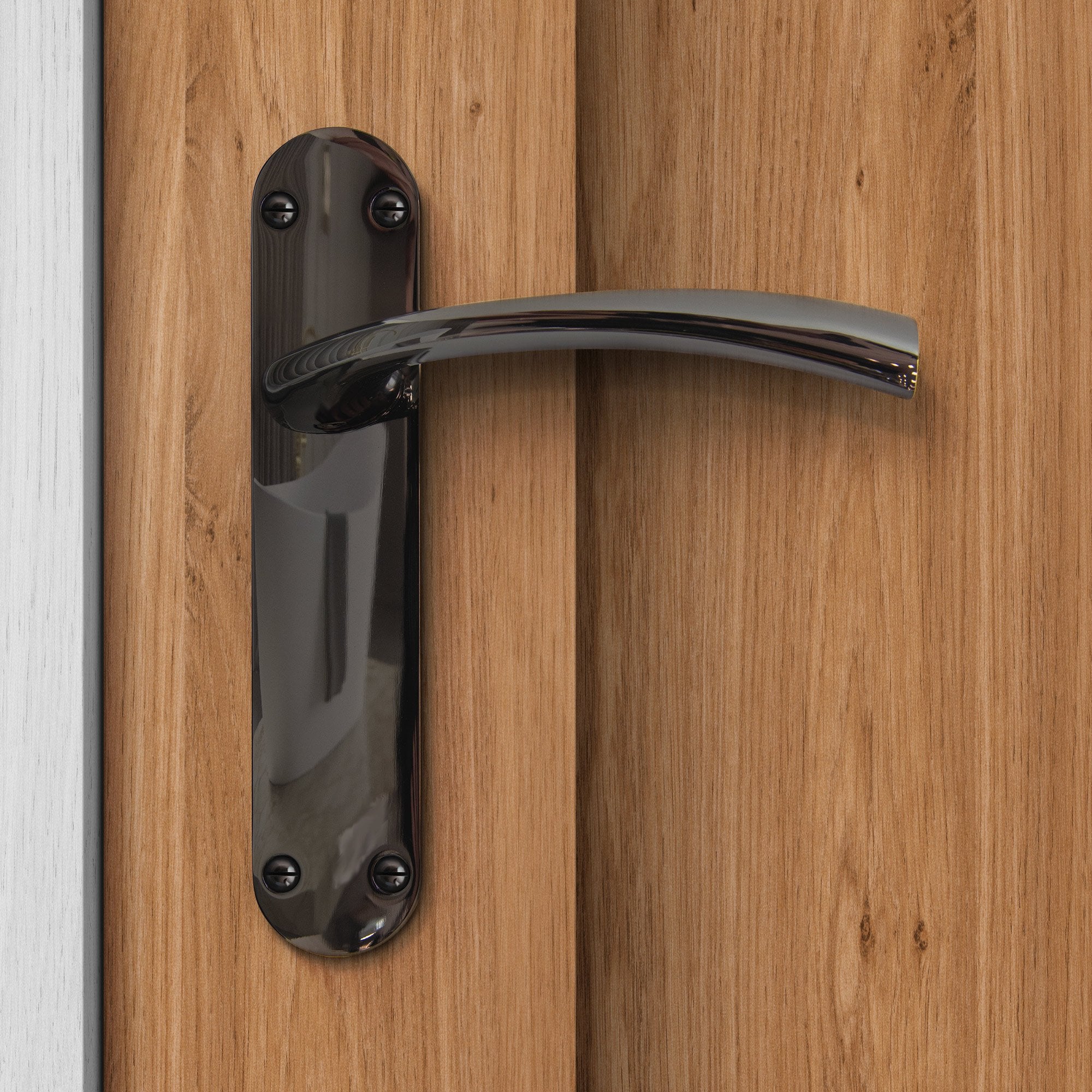Scimitar Lever on Backplate Door Handle Set - Black Nickel - Image 2