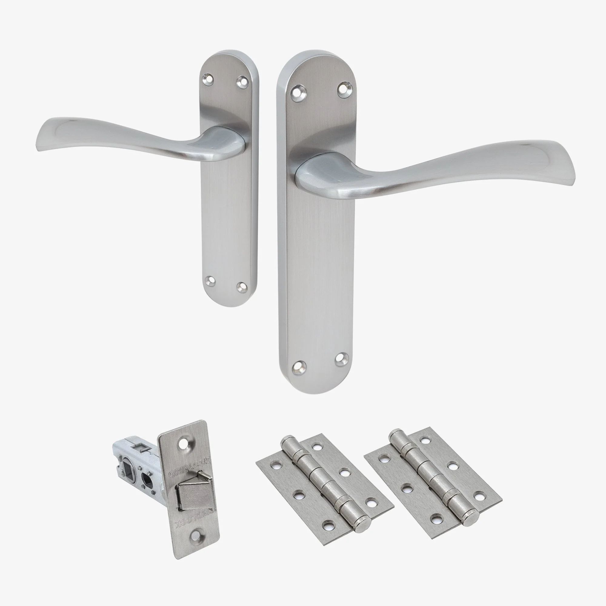 Scimitar Lever on Backplate Door Handle Set - Satin Chrome