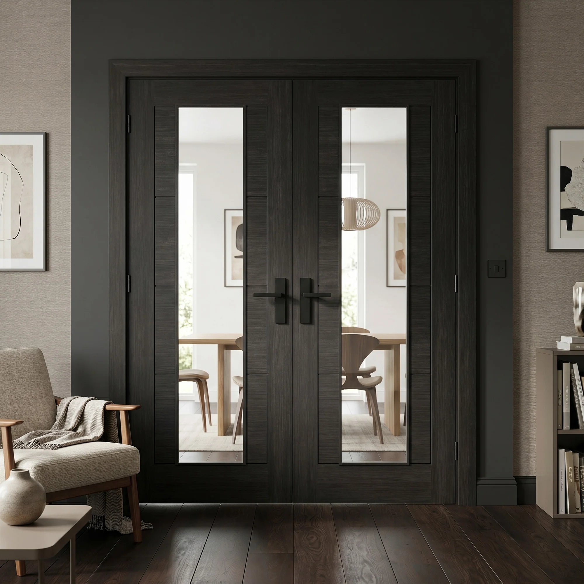 Black Fully Internal Finished Endure Laminate Ladder Clear Glass Double Door