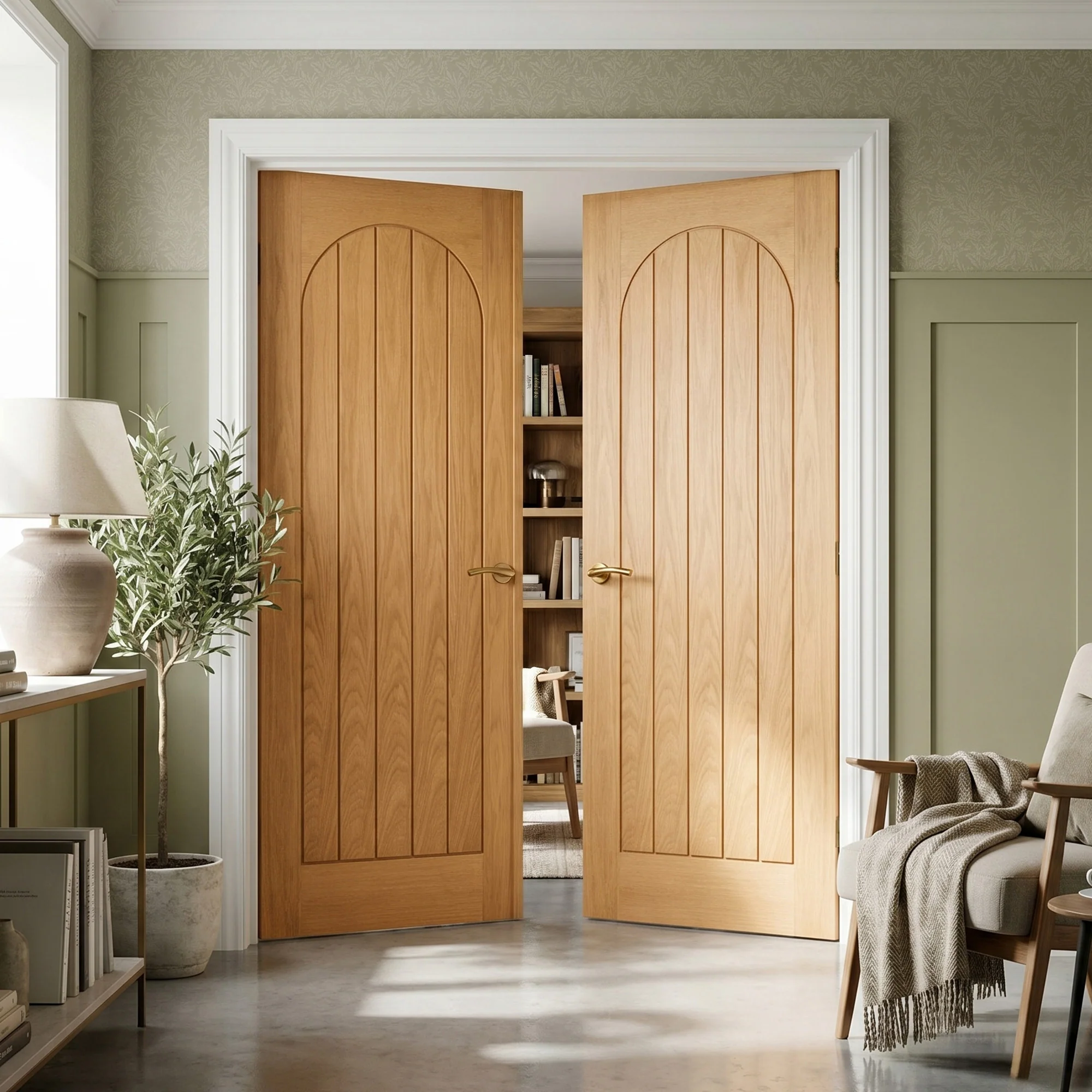 Oak Internal Fully Finished Farley Arched Square Top Double Door - Image 2