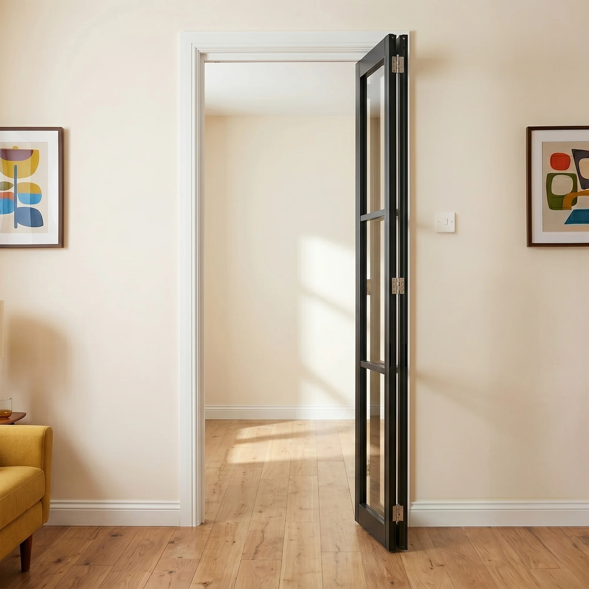 Jet Black Internal Fully Finished Industrial Studio 3 Light Clear Glass Bi-fold Door - Image 2