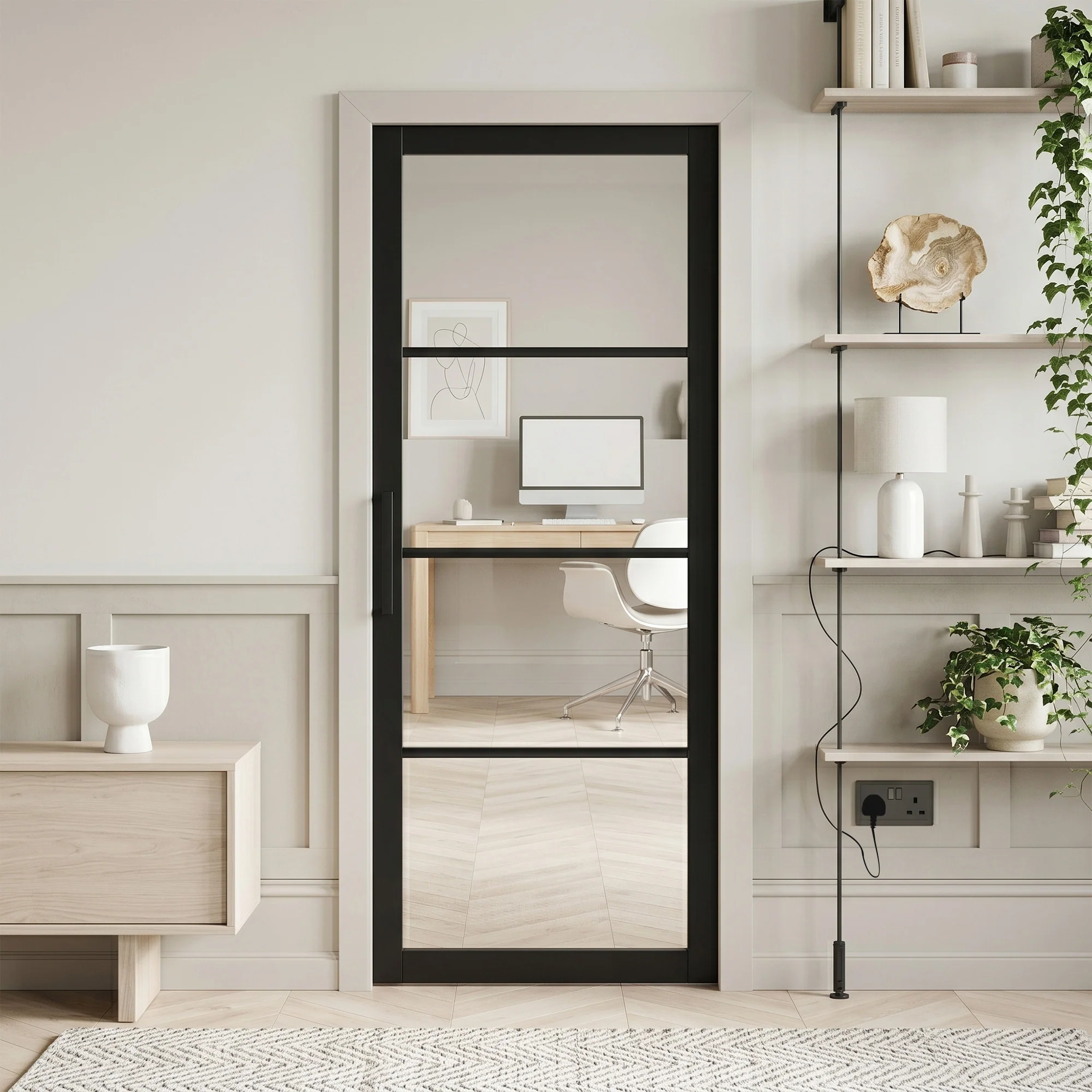 Jet Black Internal Fully Finished Industrial Studio 4 Light Clear Glass Made-to-Measure Door (120539)