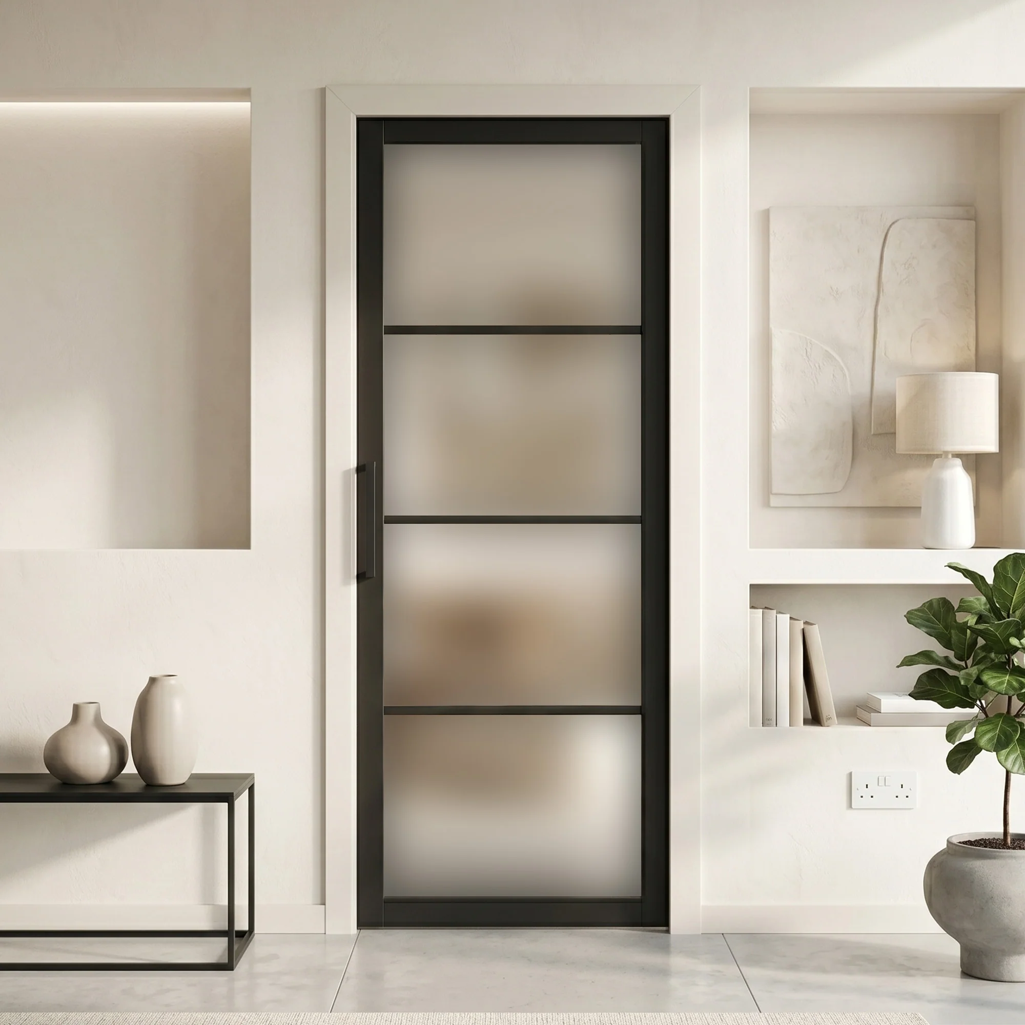 Jet Black Internal Fully Finished Industrial Studio 4 Light Obscure Glass Made-to-Measure Door (120540)