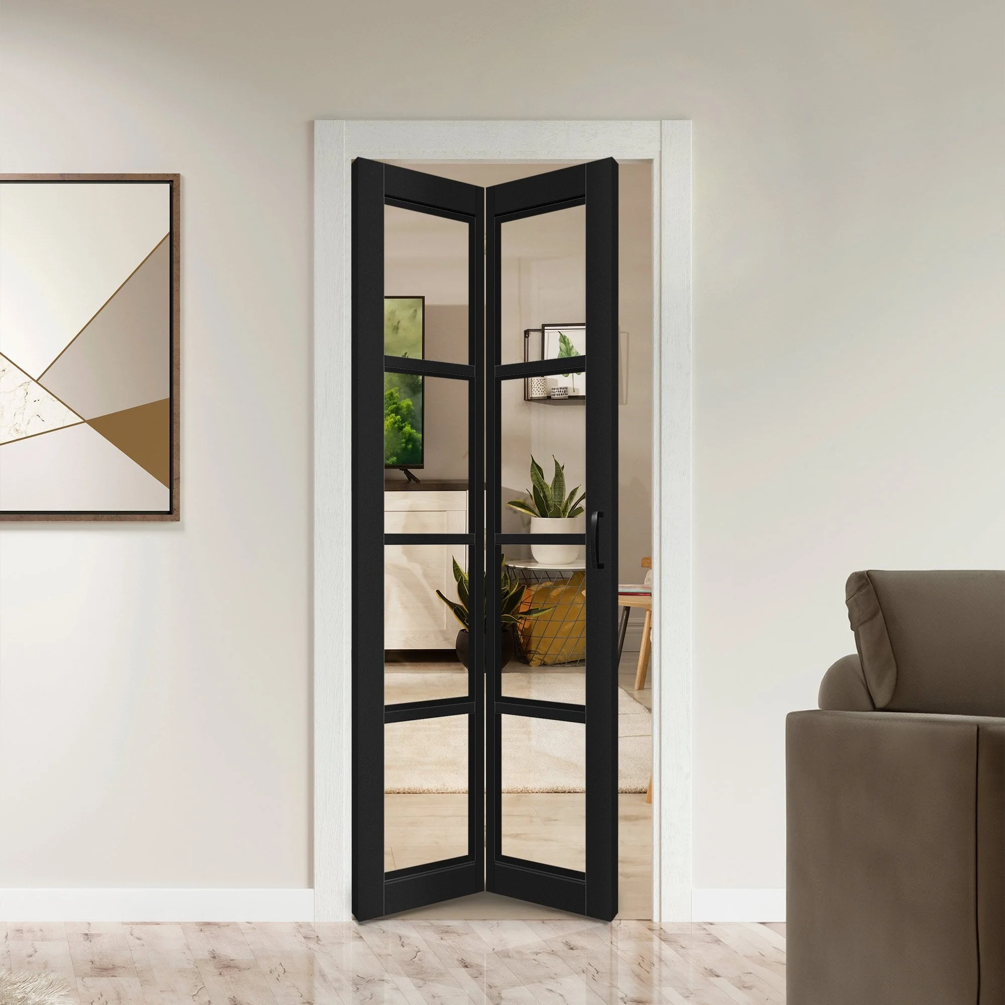 Black Internal Fully Finished Bifold 4 Light Clear Glass Door