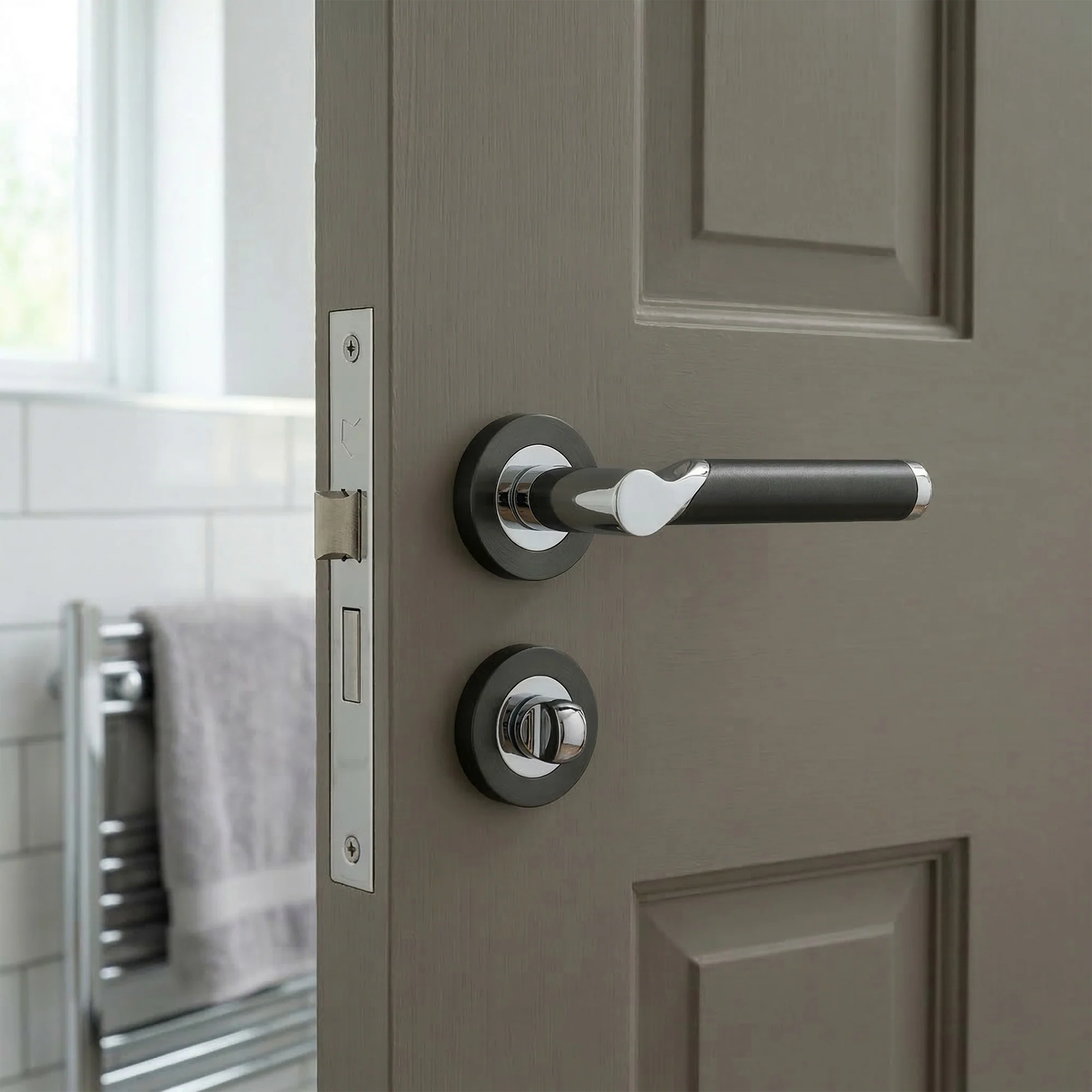 Hydrus Internal Privacy Lever Door Handle Set - Polished Chrome and Black Nickel - Image 2