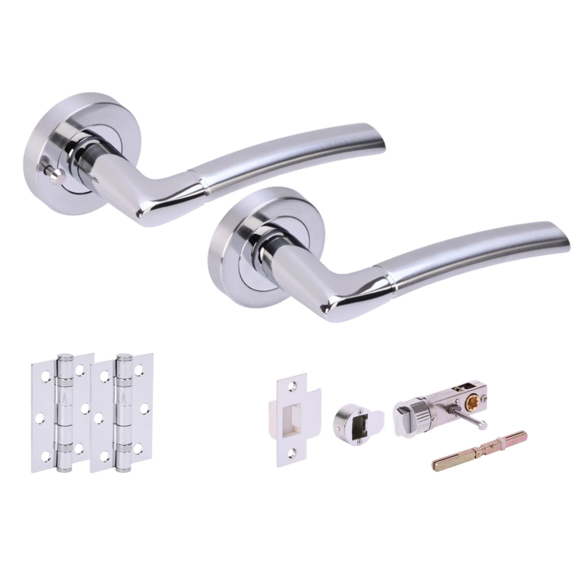 Orbit Round Rose Lever Door Bathroom Handle Set - Polished and Satin Chrome