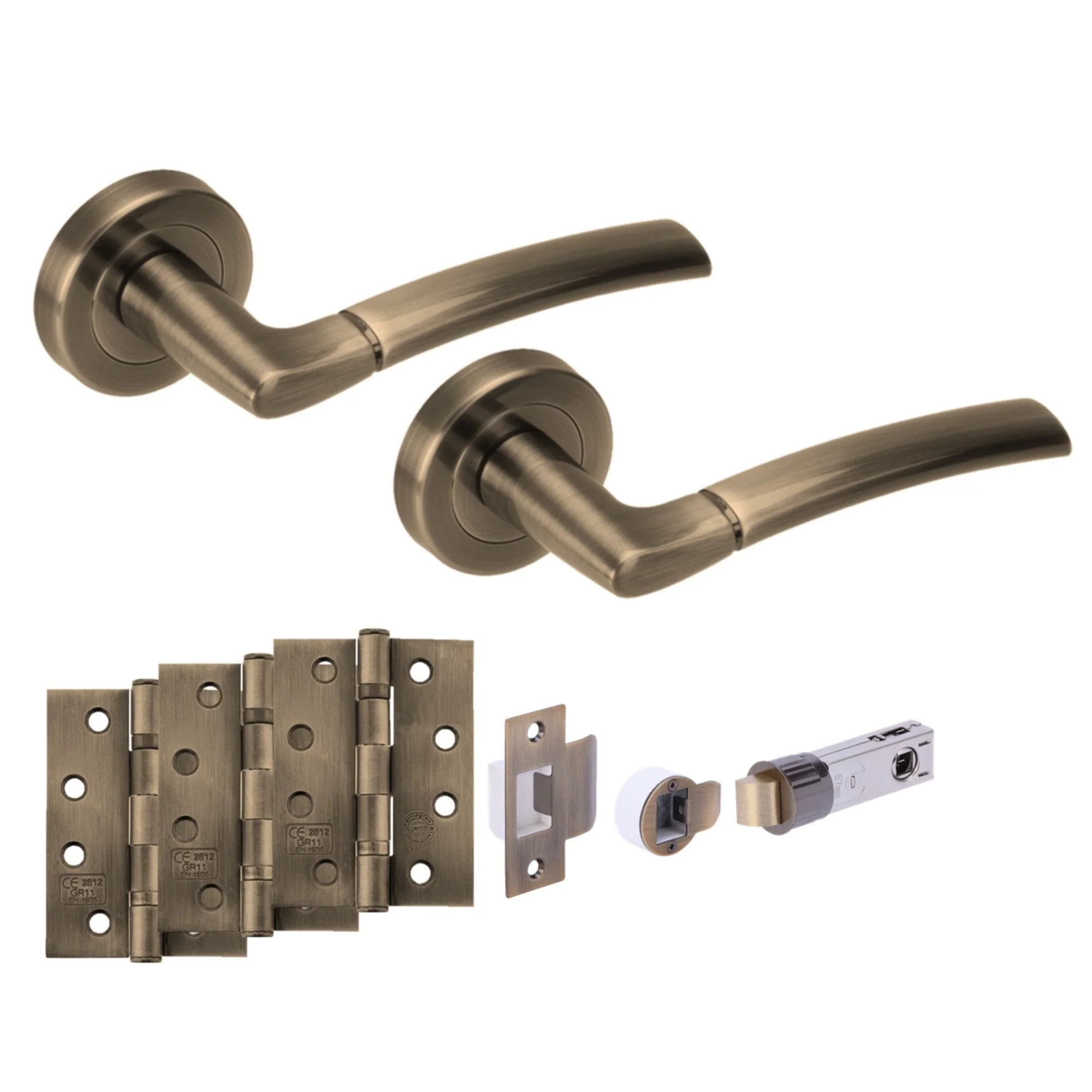 Orbit Round Rose Lever Fire Rated Handle Set - Antique Bronze