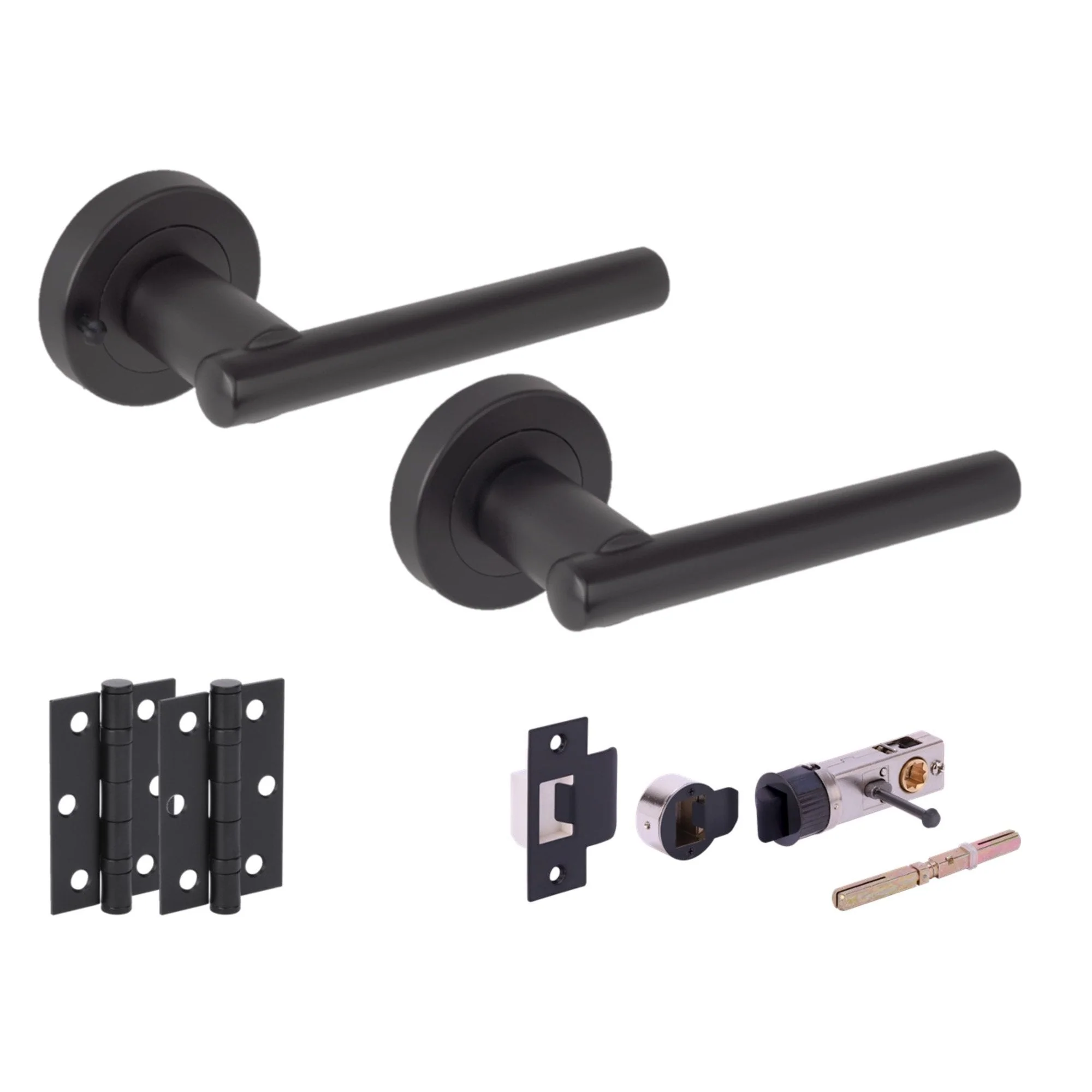 Solus Round Rose Lever Door Bathroom Handle Set - Matt Black