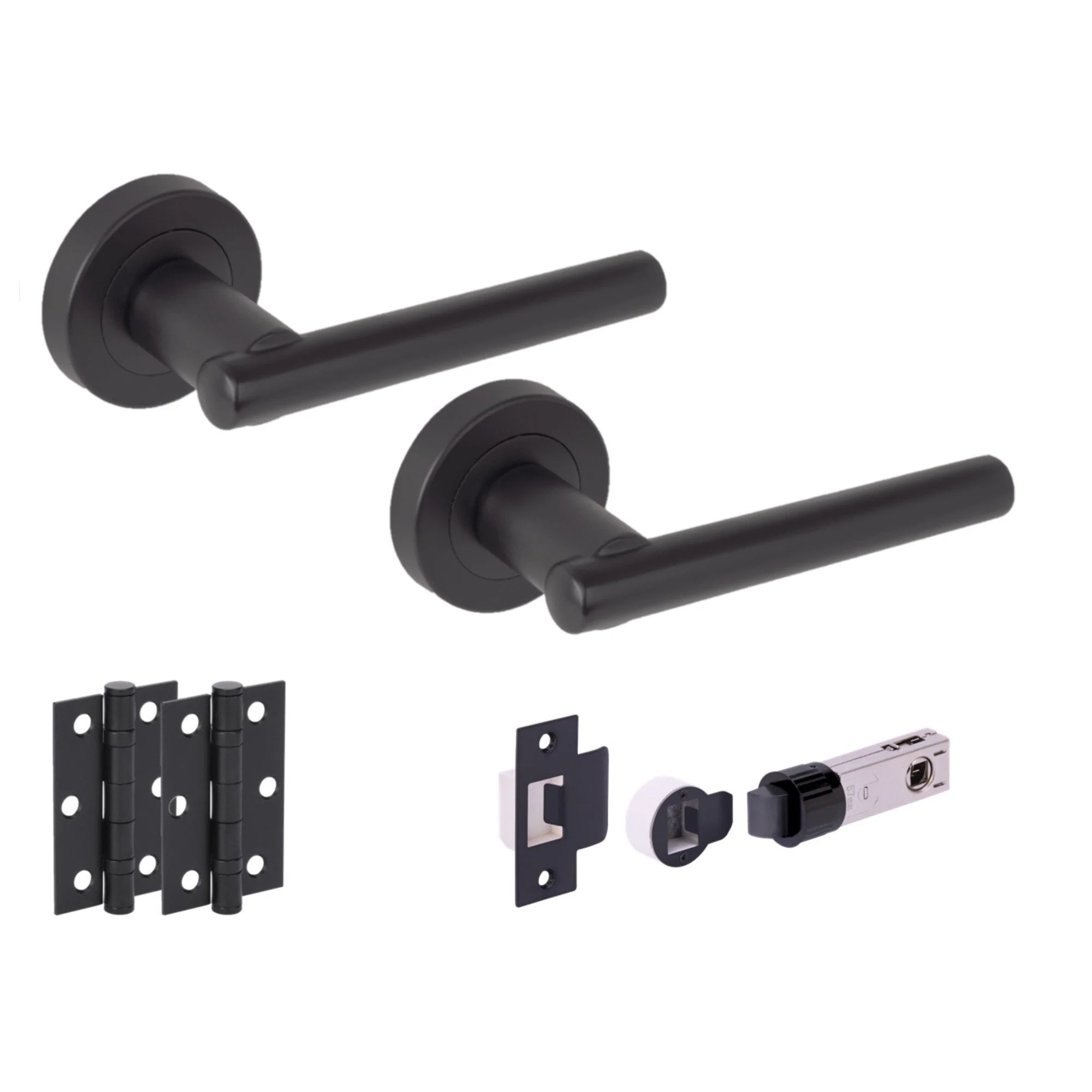 Solus Round Rose Lever Door Handle Set - Matt Black