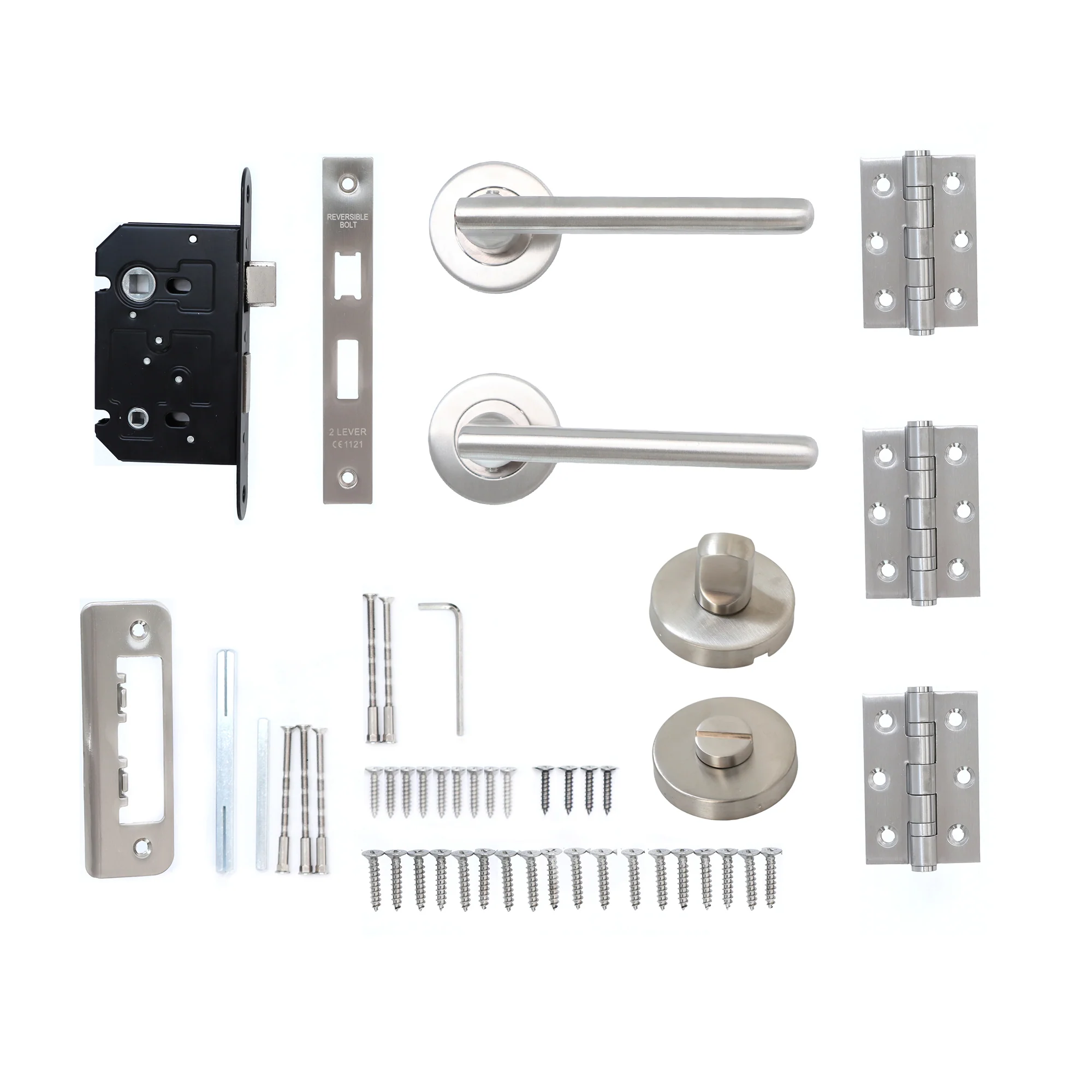 Superior Luna Lever on Round Rose Bathroom Handle Set - Satin Stainless Steel - Image 5