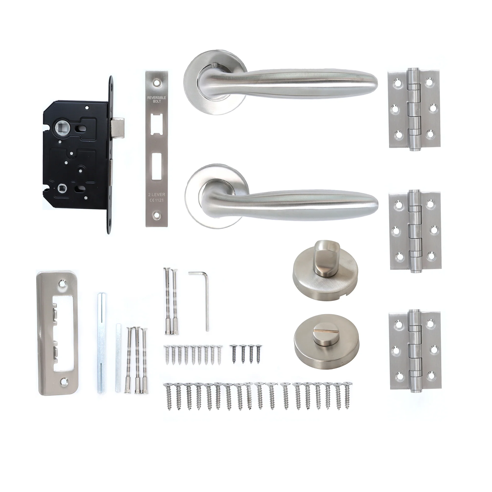 Superior Sirius Lever on Round Rose Bathroom Handle Set - Satin Stainless Steel