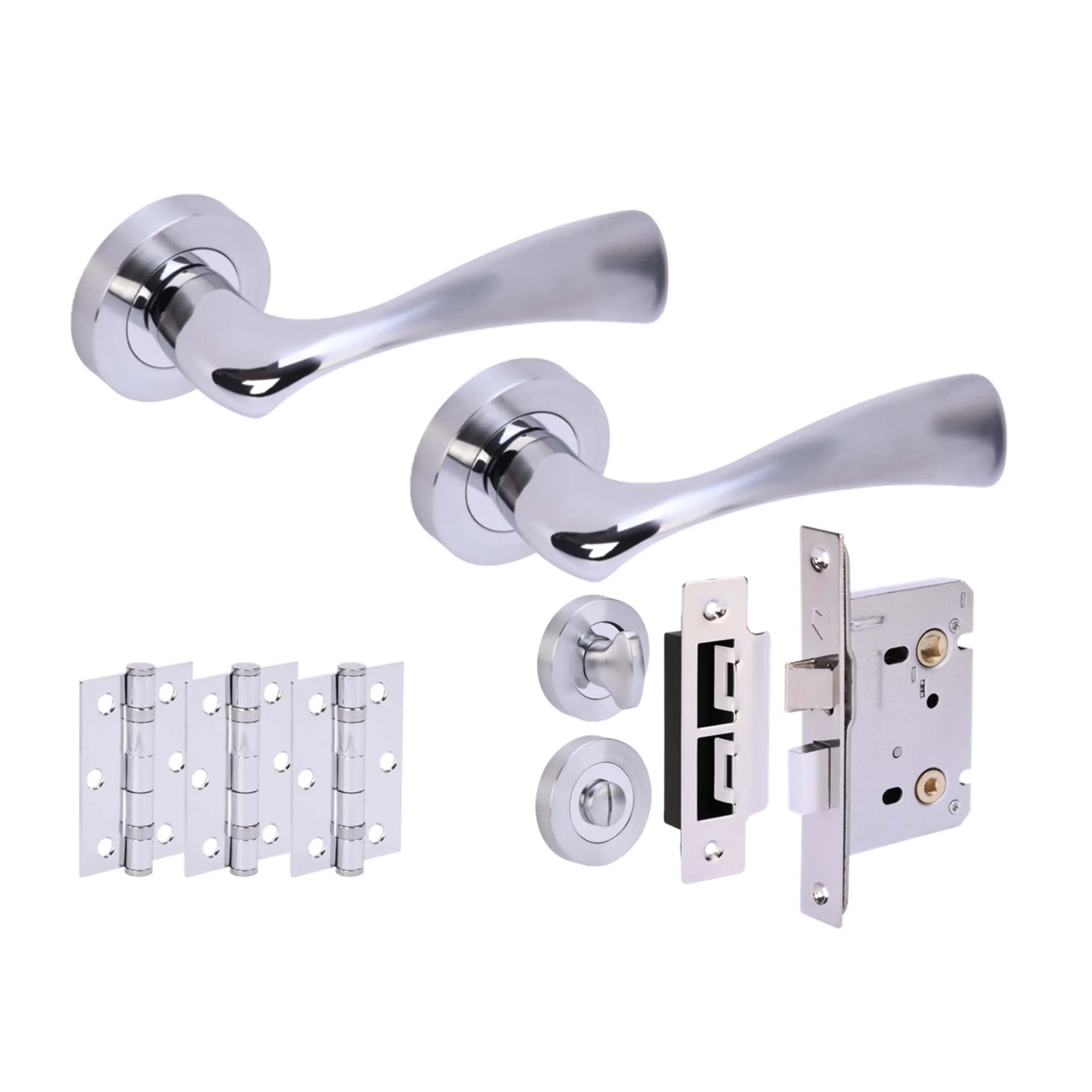 Volans Internal Privacy Lever Door Handle Set - Polished and Satin Chrome