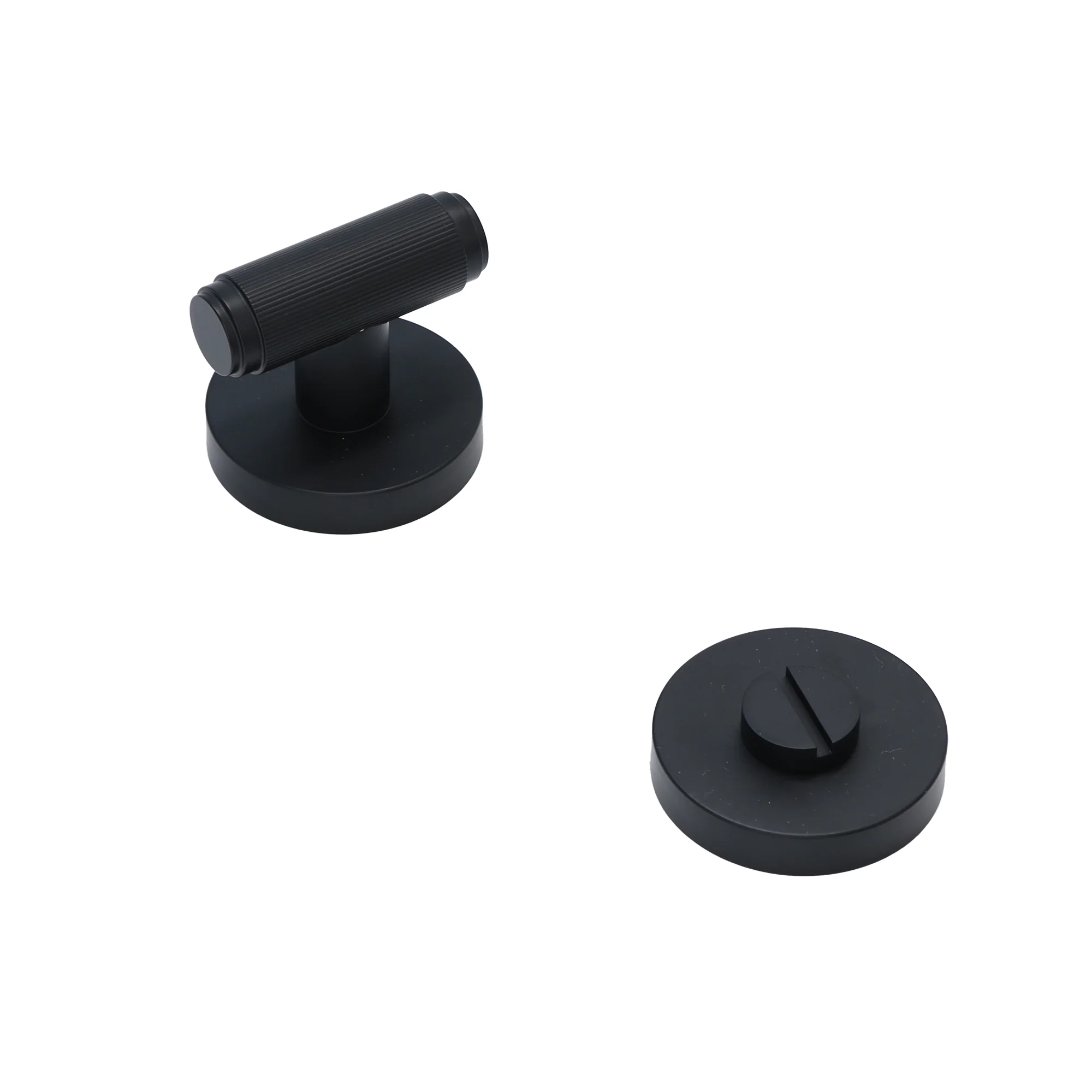Fluted Lever on Round Rose Bathroom Door Handle Set - Matt Black - Image 2