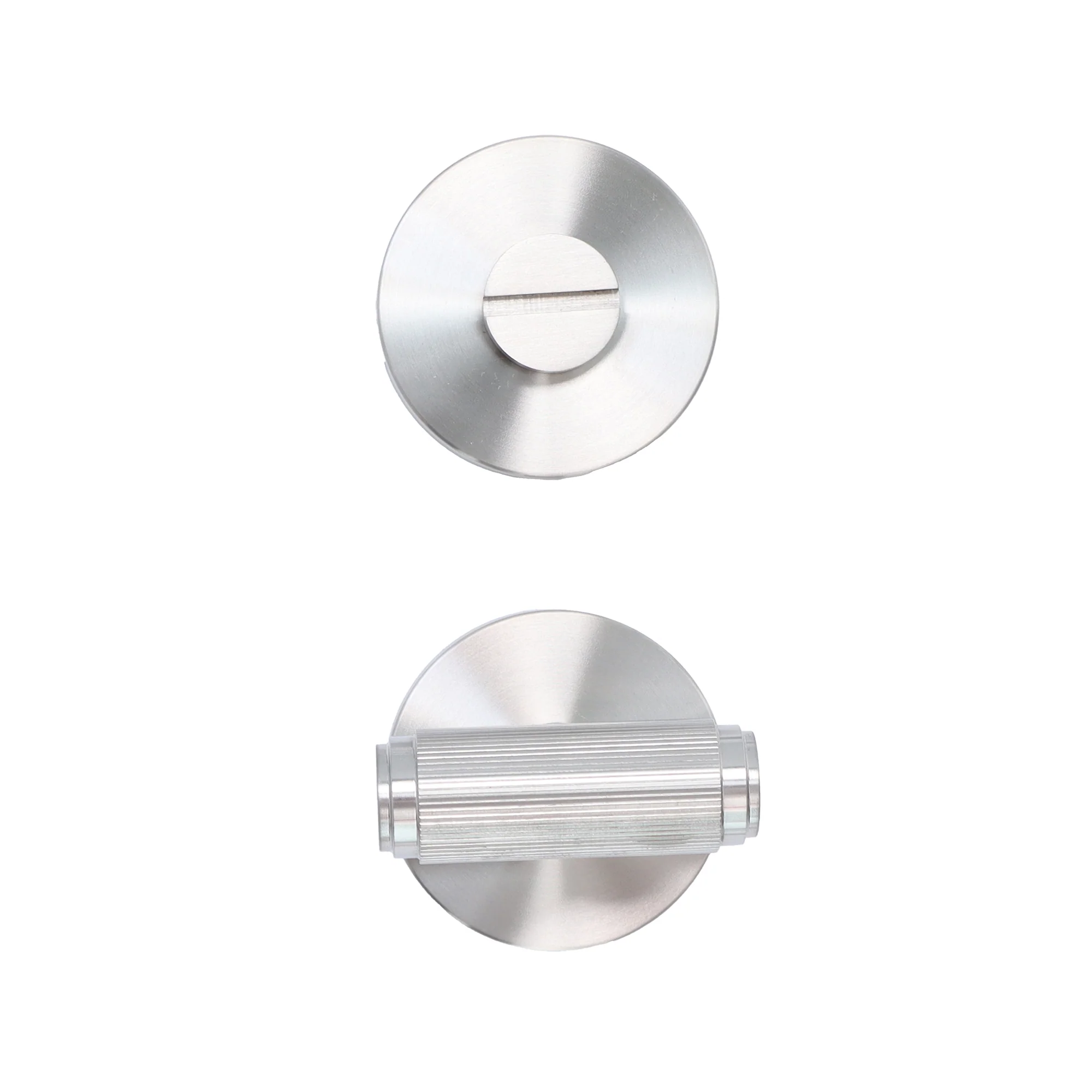 Fluted Lever on Round Rose Bathroom Door Handle Set - Satin Stainless Steel - Image 3