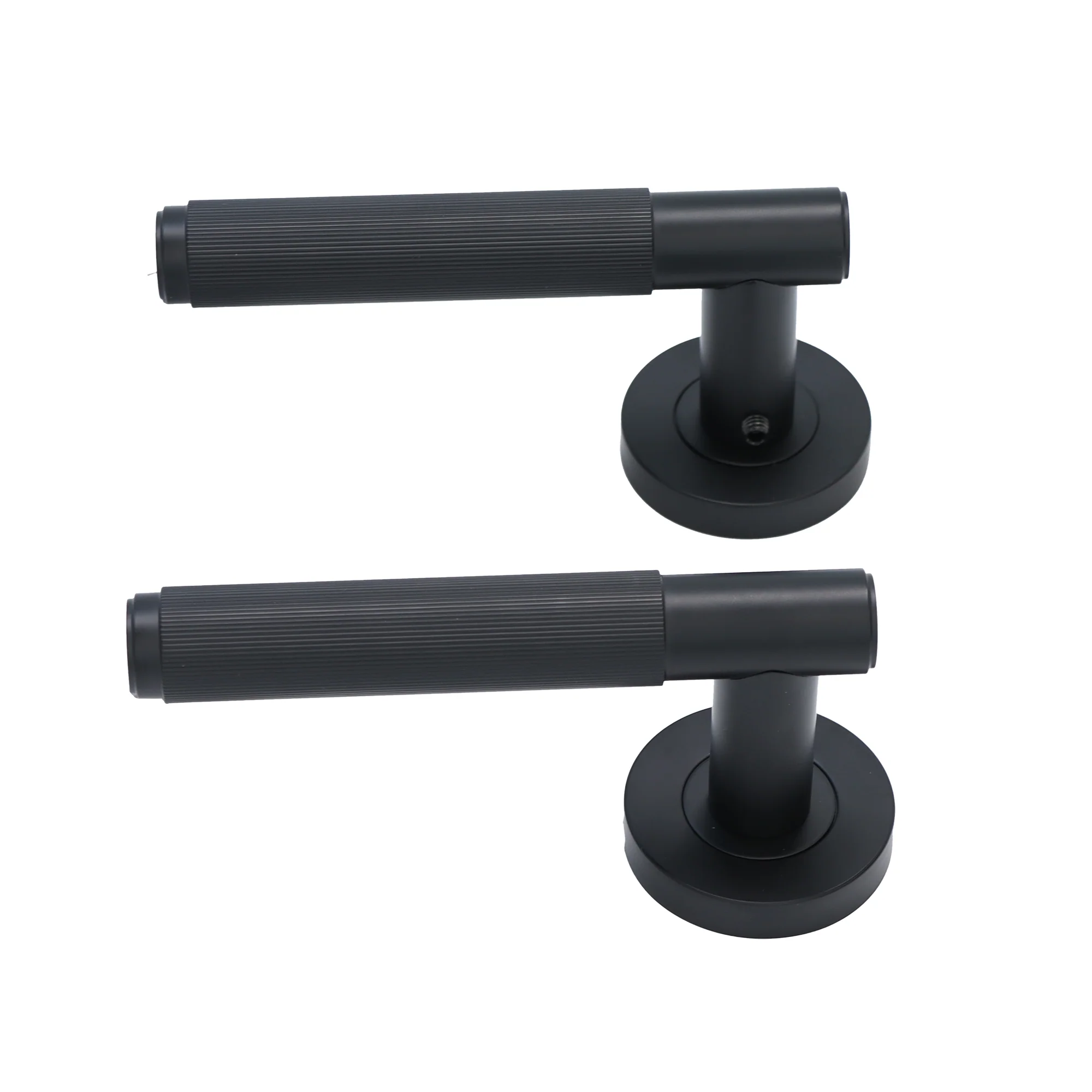 Fluted Lever on Round Rose Door Handle Set - Matt Black