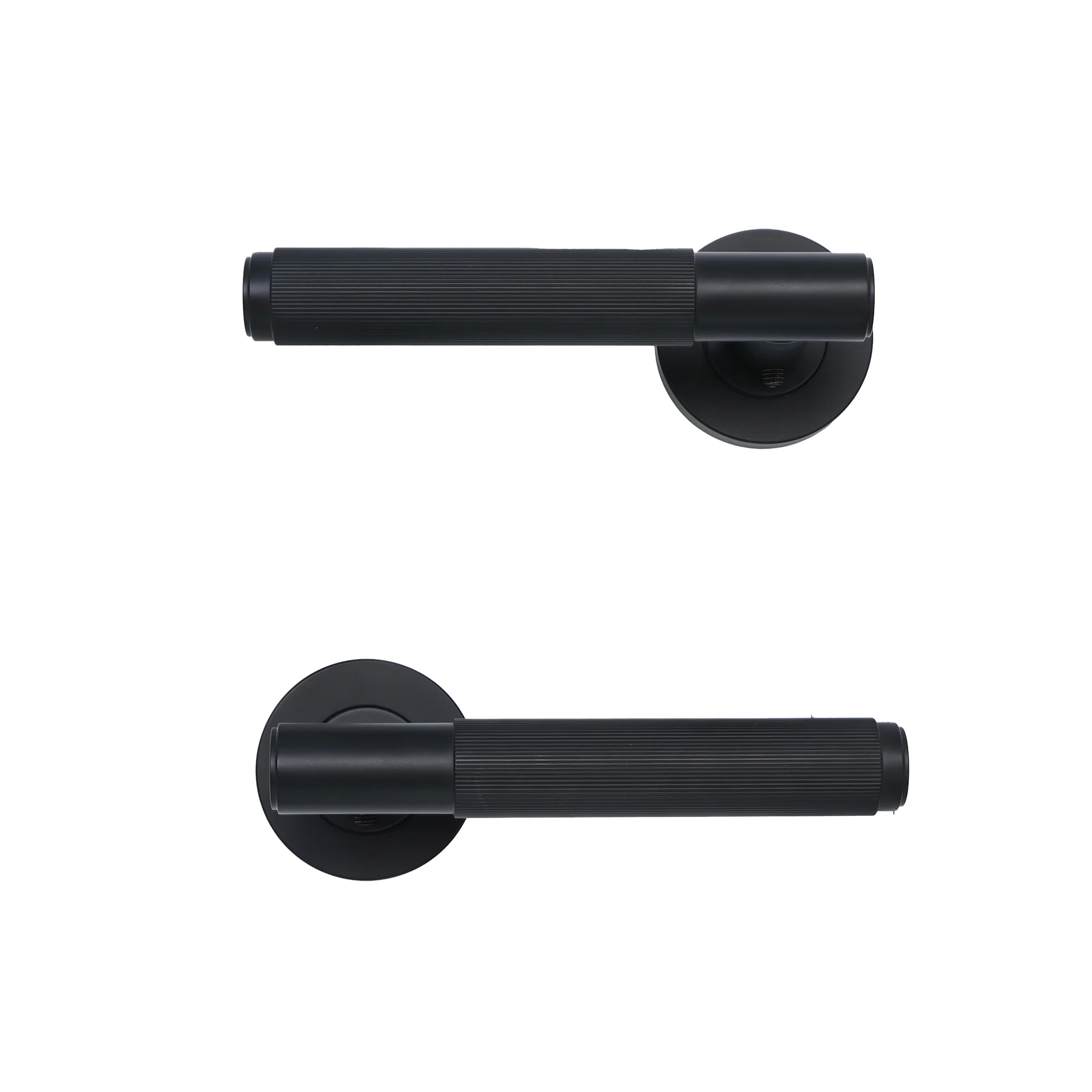 Fluted Lever on Round Rose Door Handle Set - Matt Black - Image 3