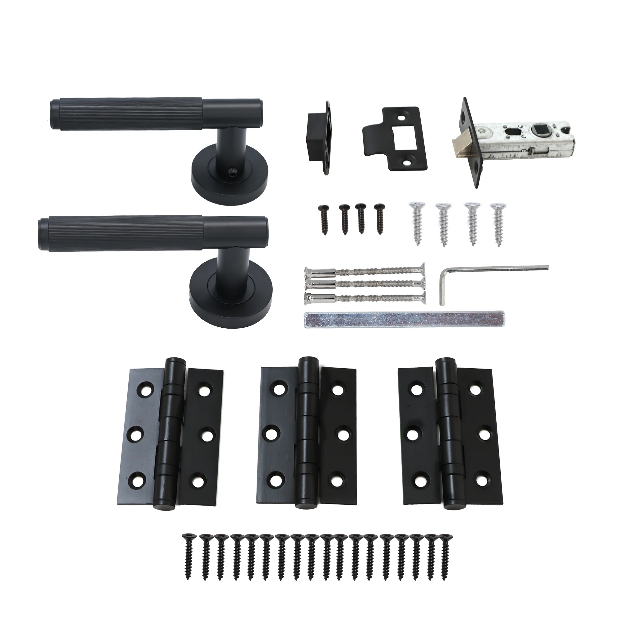 Fluted Lever on Round Rose Door Handle Set - Matt Black - Image 7