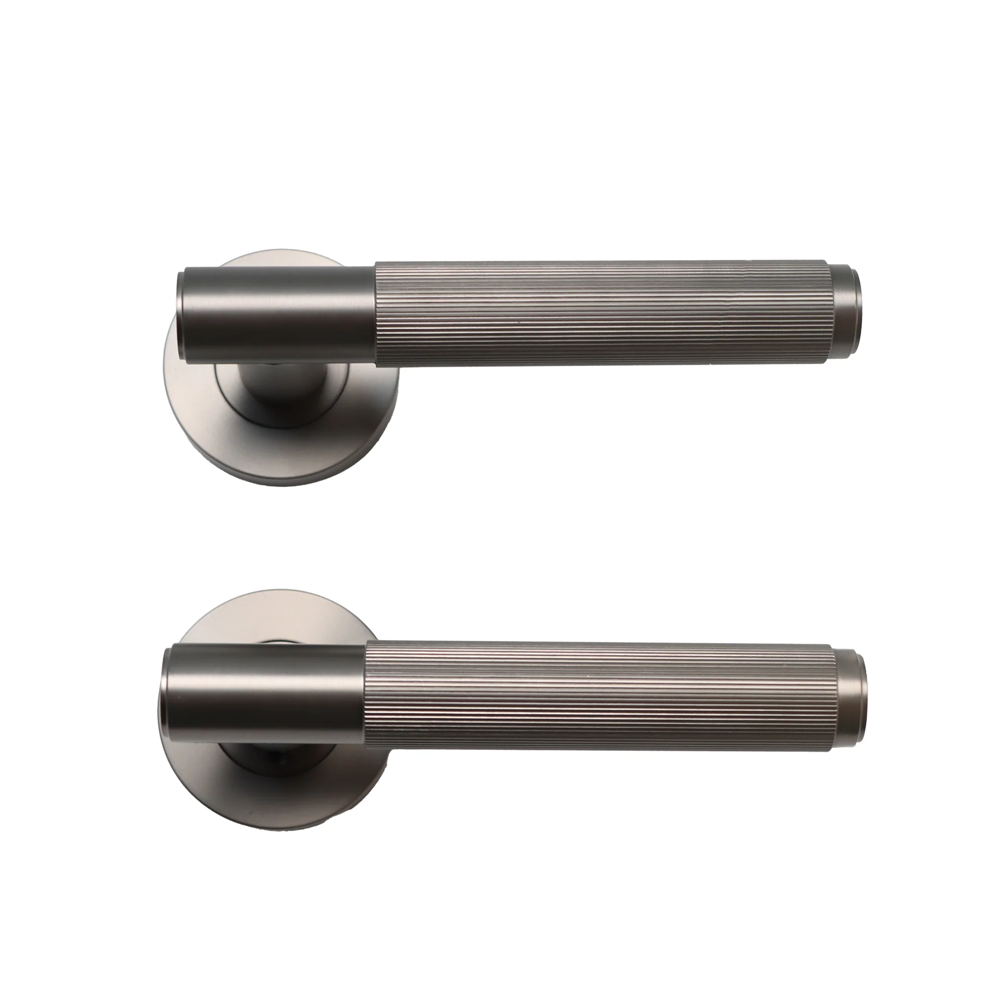 Fluted Lever on Round Rose Door Handle Set - Satin Stainless Steel