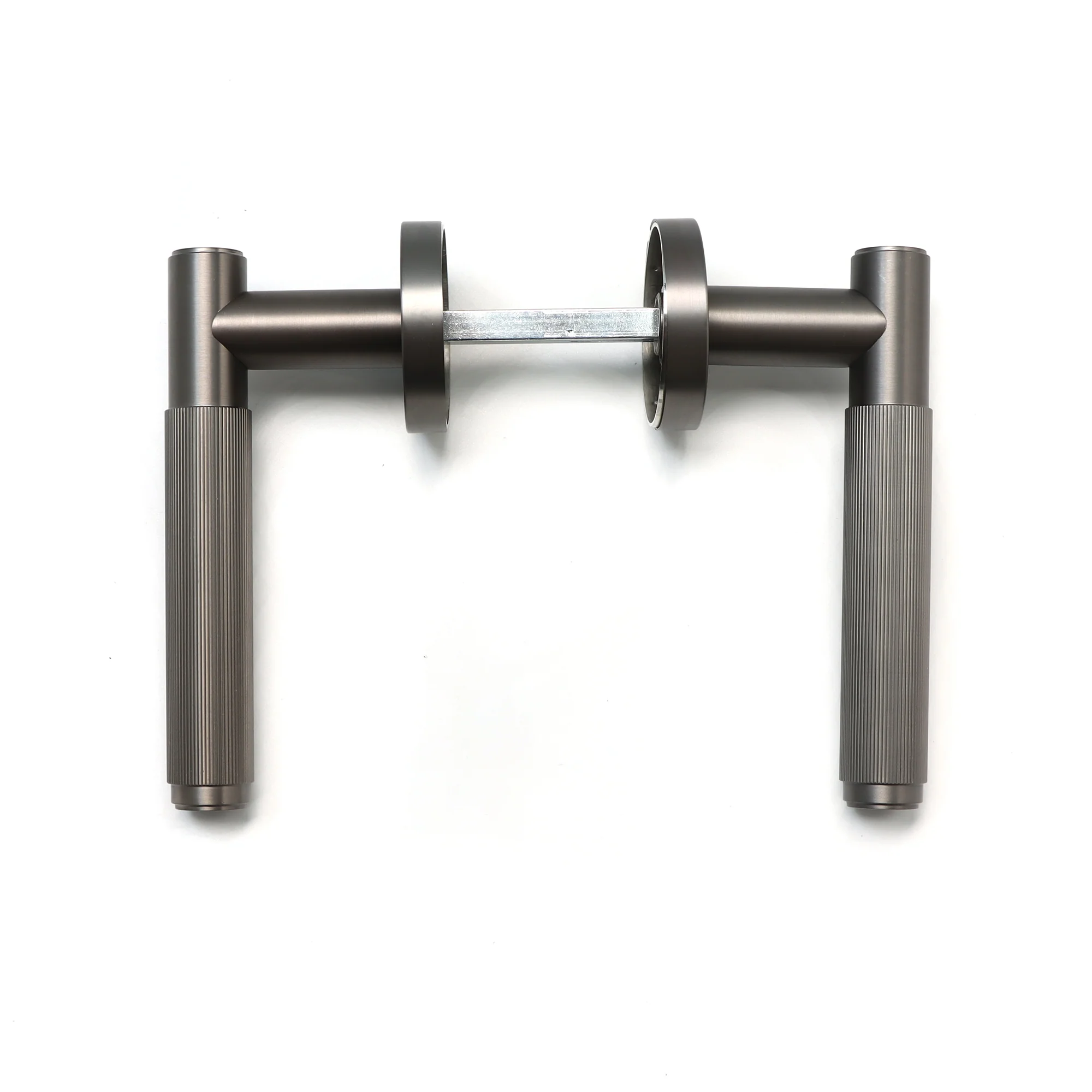Fluted Lever on Round Rose Door Handle Set - Satin Stainless Steel - Image 3