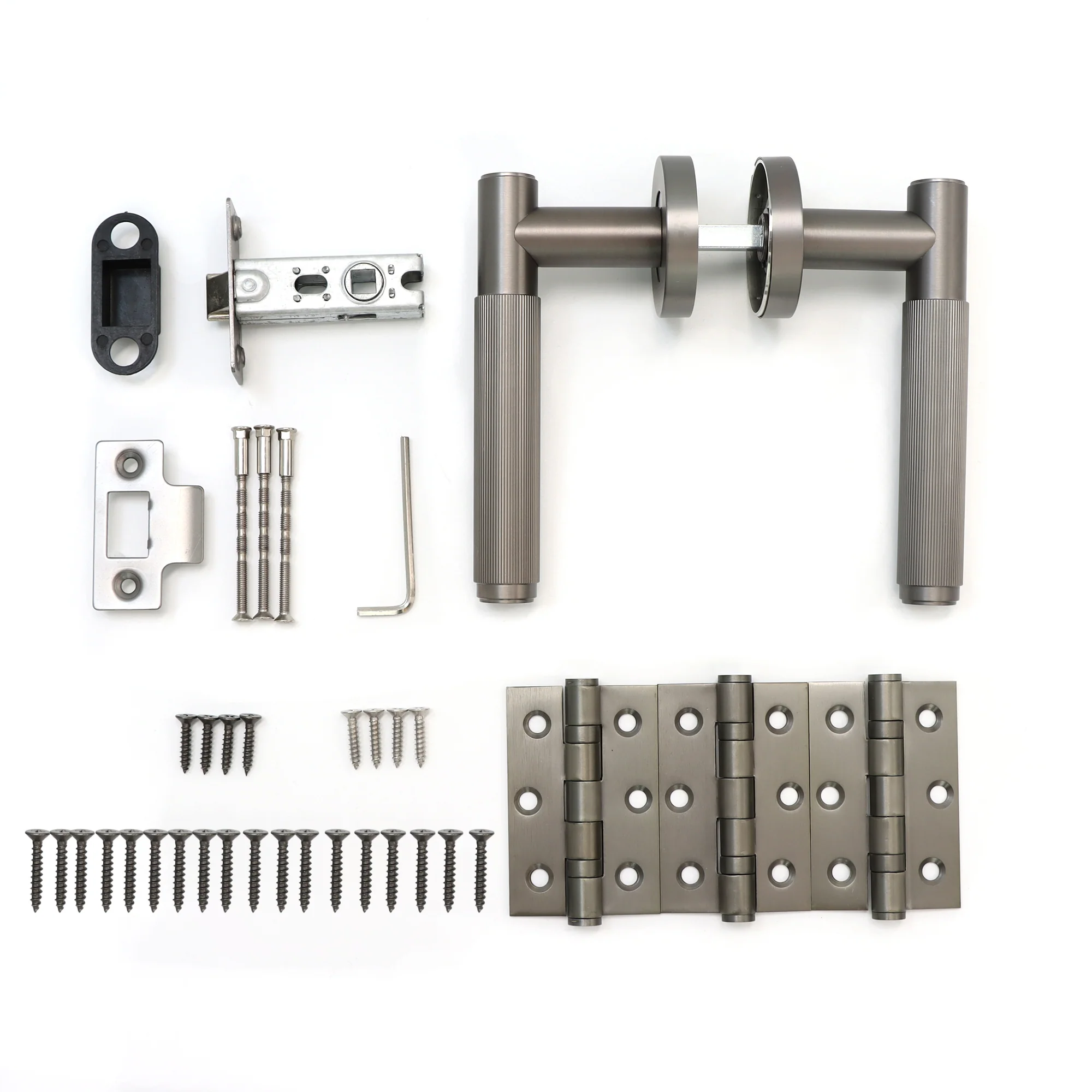 Fluted Lever on Round Rose Door Handle Set - Satin Stainless Steel - Image 6