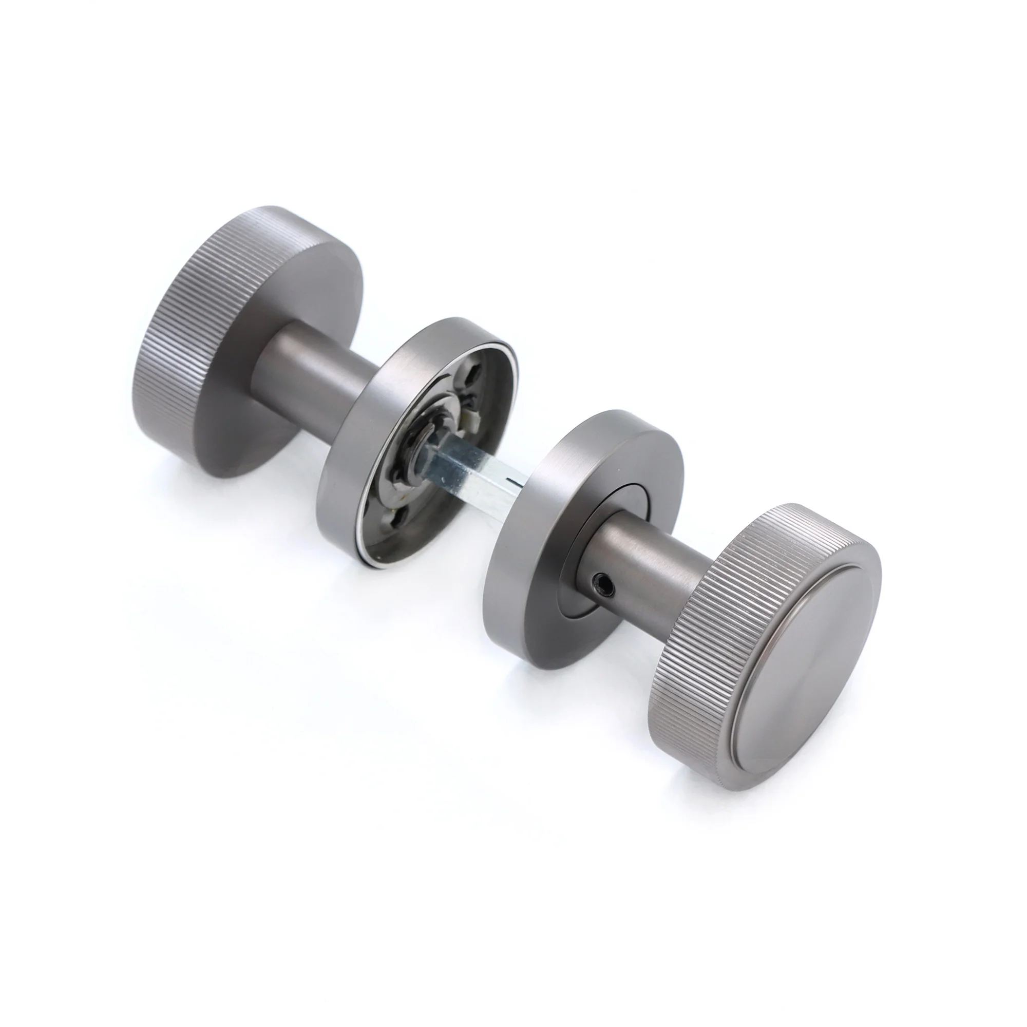 Fluted Round Rose Door Knob Set - Gun Metal - Image 3