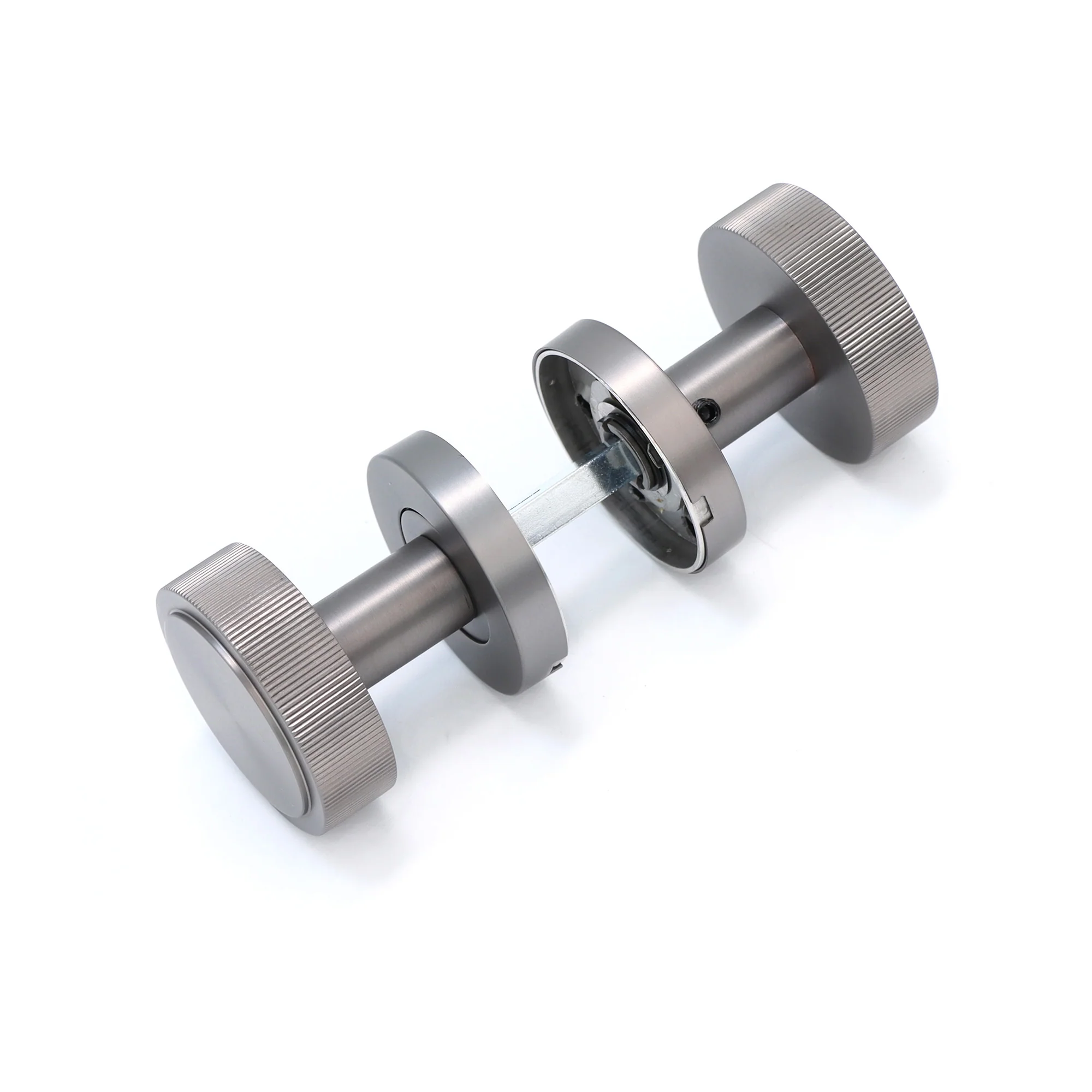 Fluted Round Rose Door Knob Set - Gun Metal - Image 4