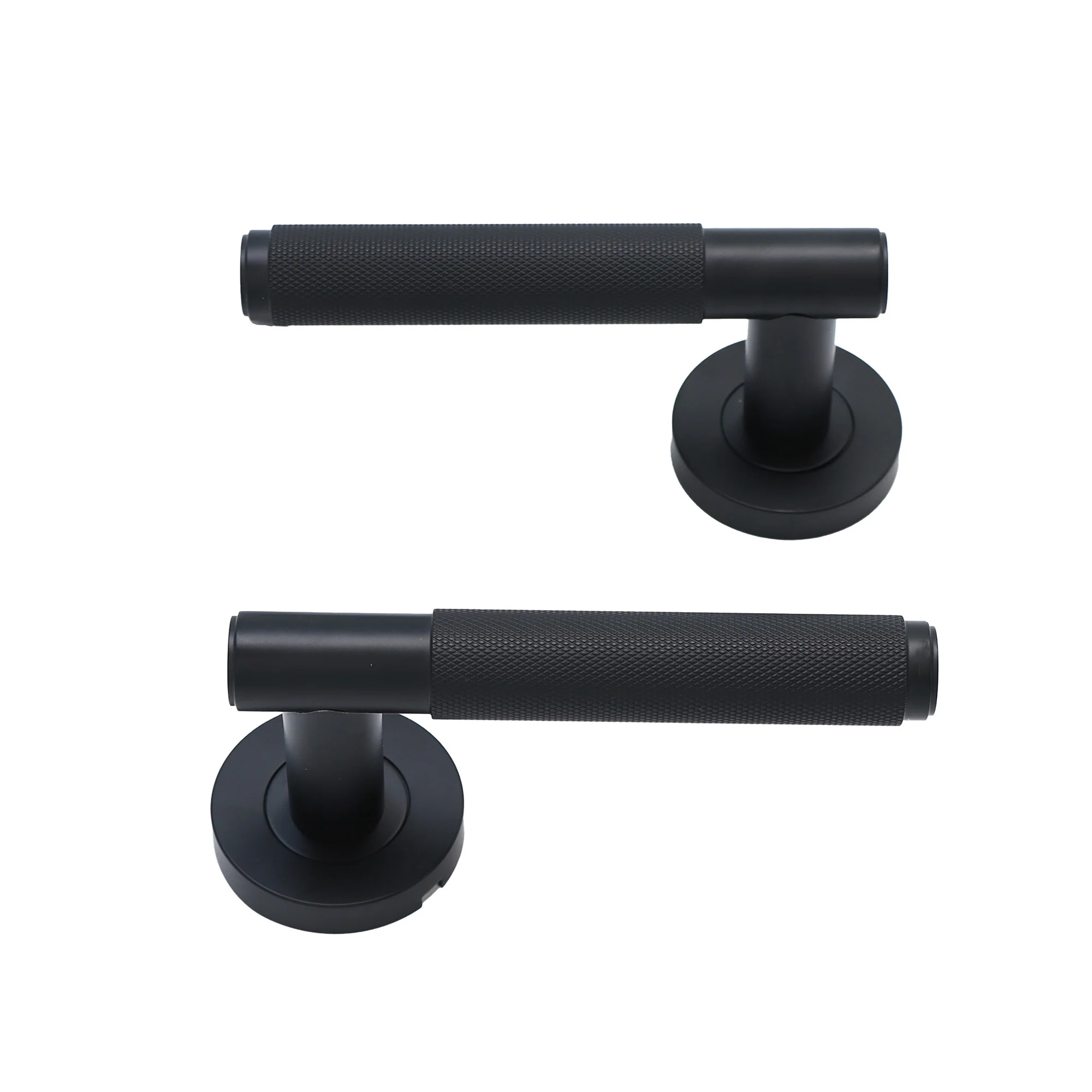 Knurled Lever on Round Rose Door Handle Set - Matt Black - Image 5