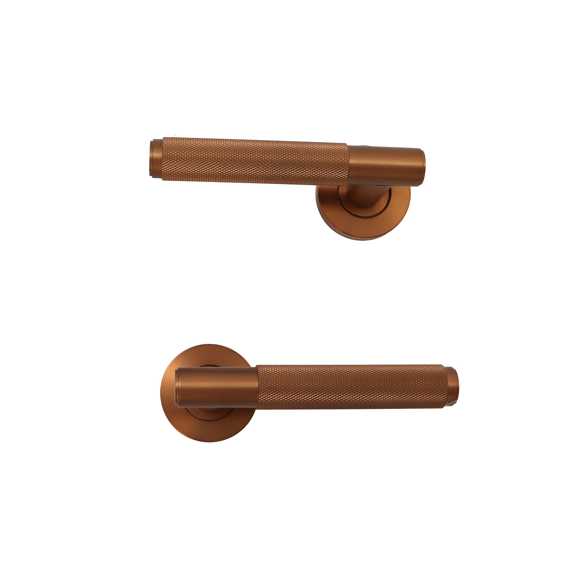 Knurled Lever on Round Rose Door Handle Set - Rose Gold - Image 6