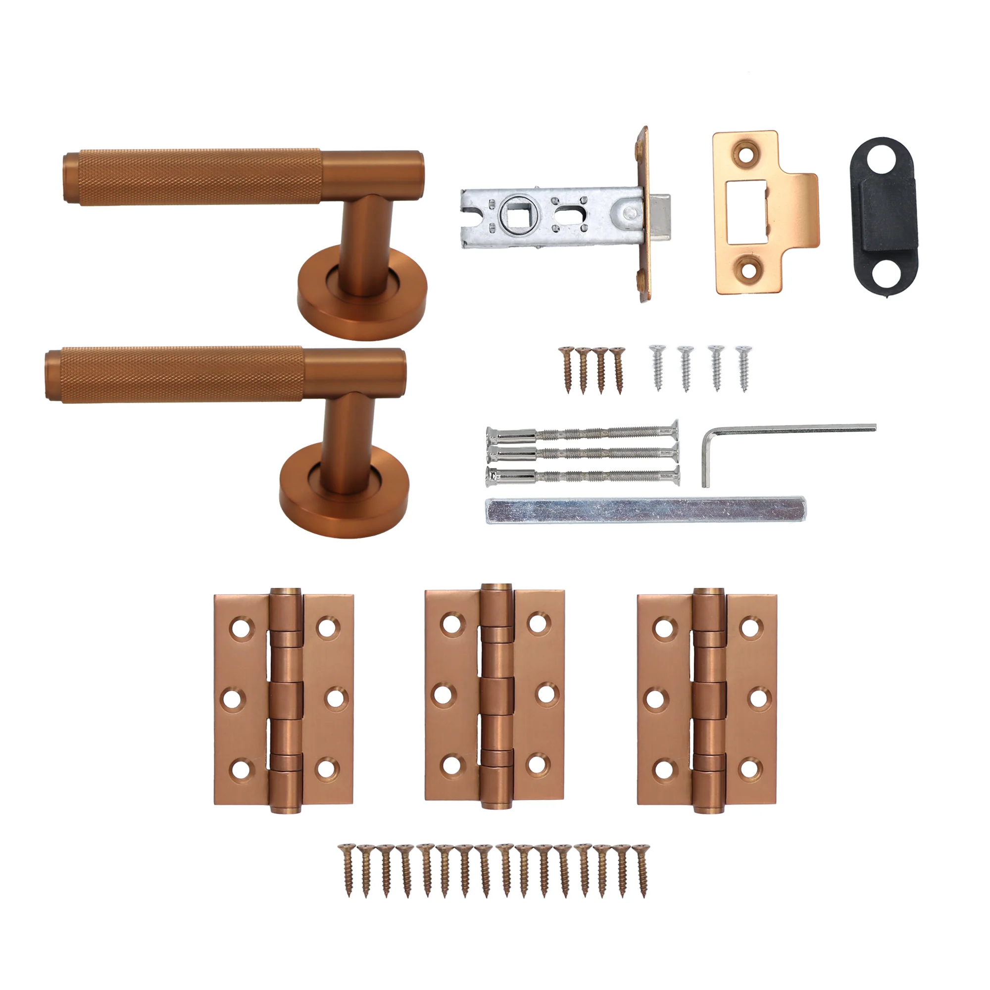 Knurled Lever on Round Rose Door Handle Set - Rose Gold - Image 7