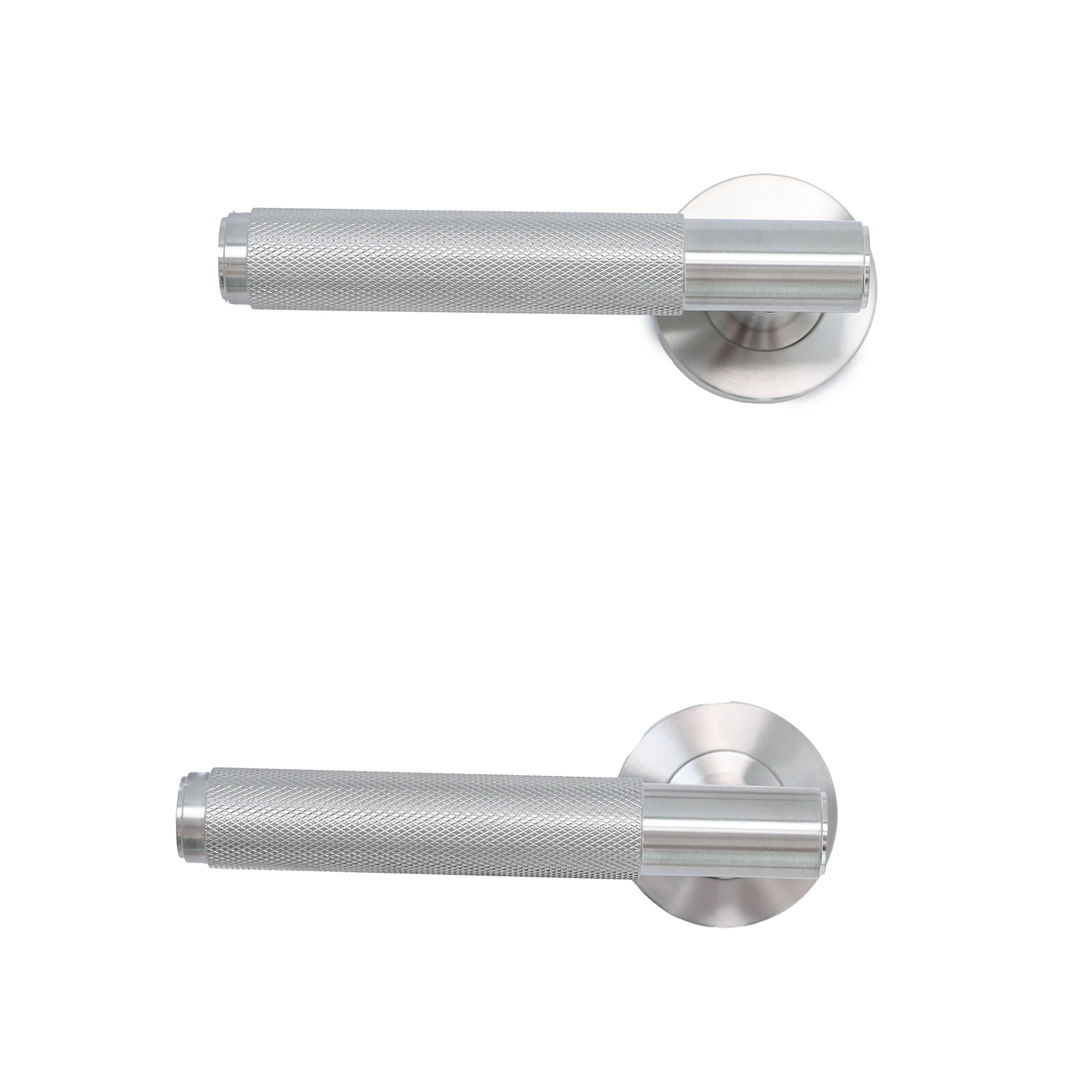 Knurled Lever on Round Rose Door Handle Set - Satin Stainless Steel - Image 7