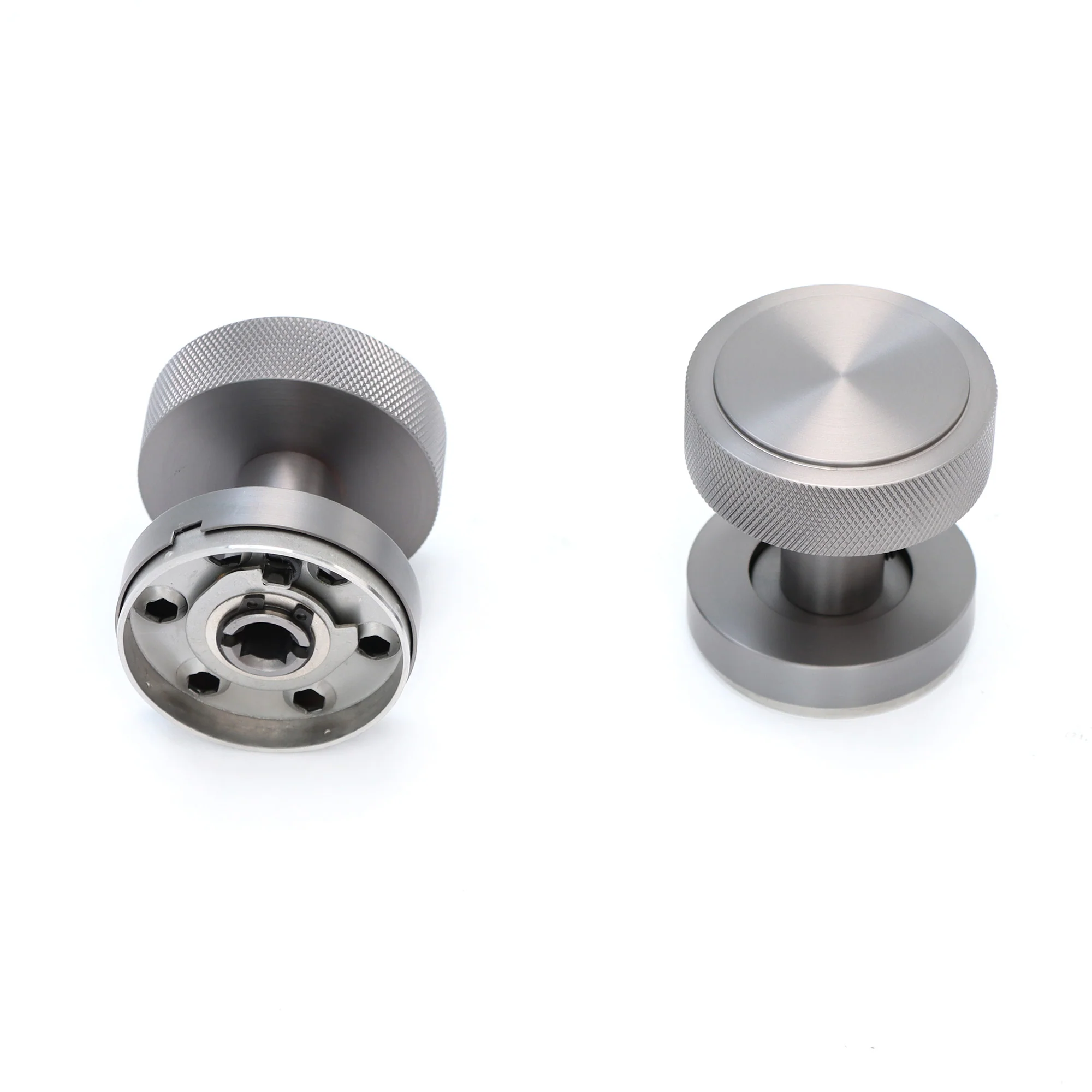 Knurled Round Rose Door Knob Set - Gun Metal
