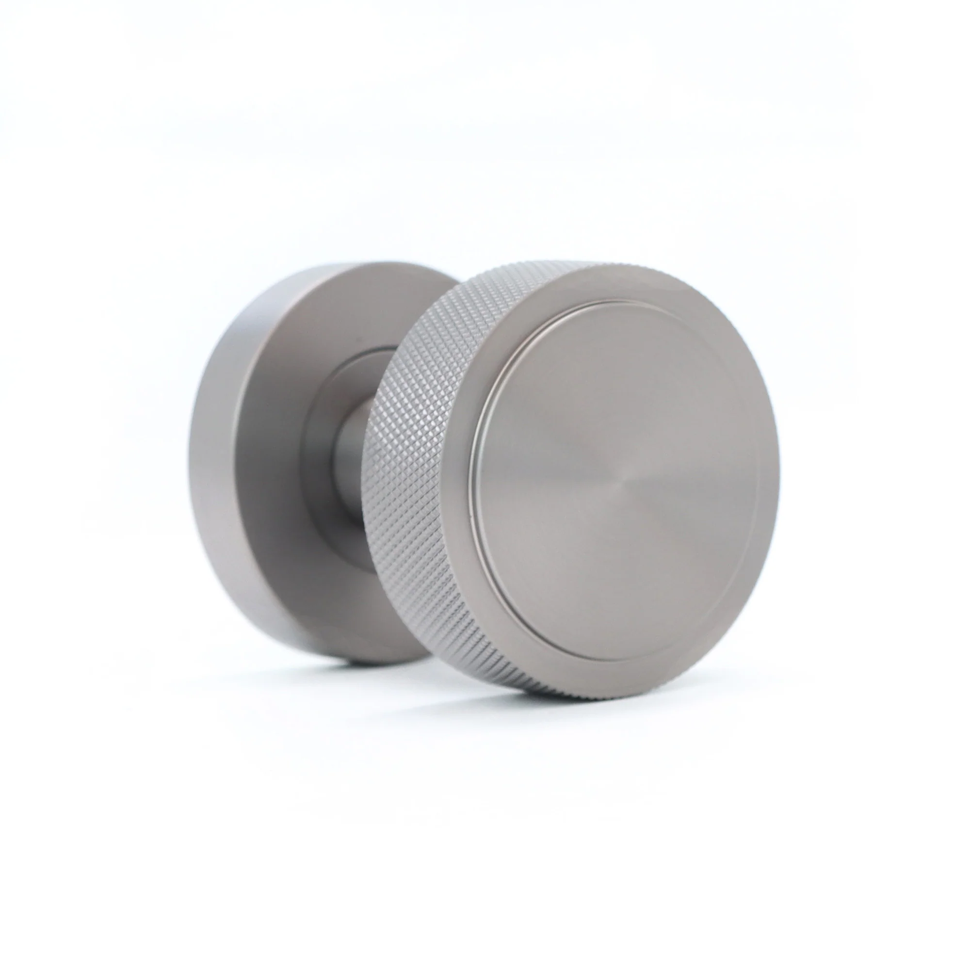 Knurled Round Rose Door Knob Set - Gun Metal - Image 2