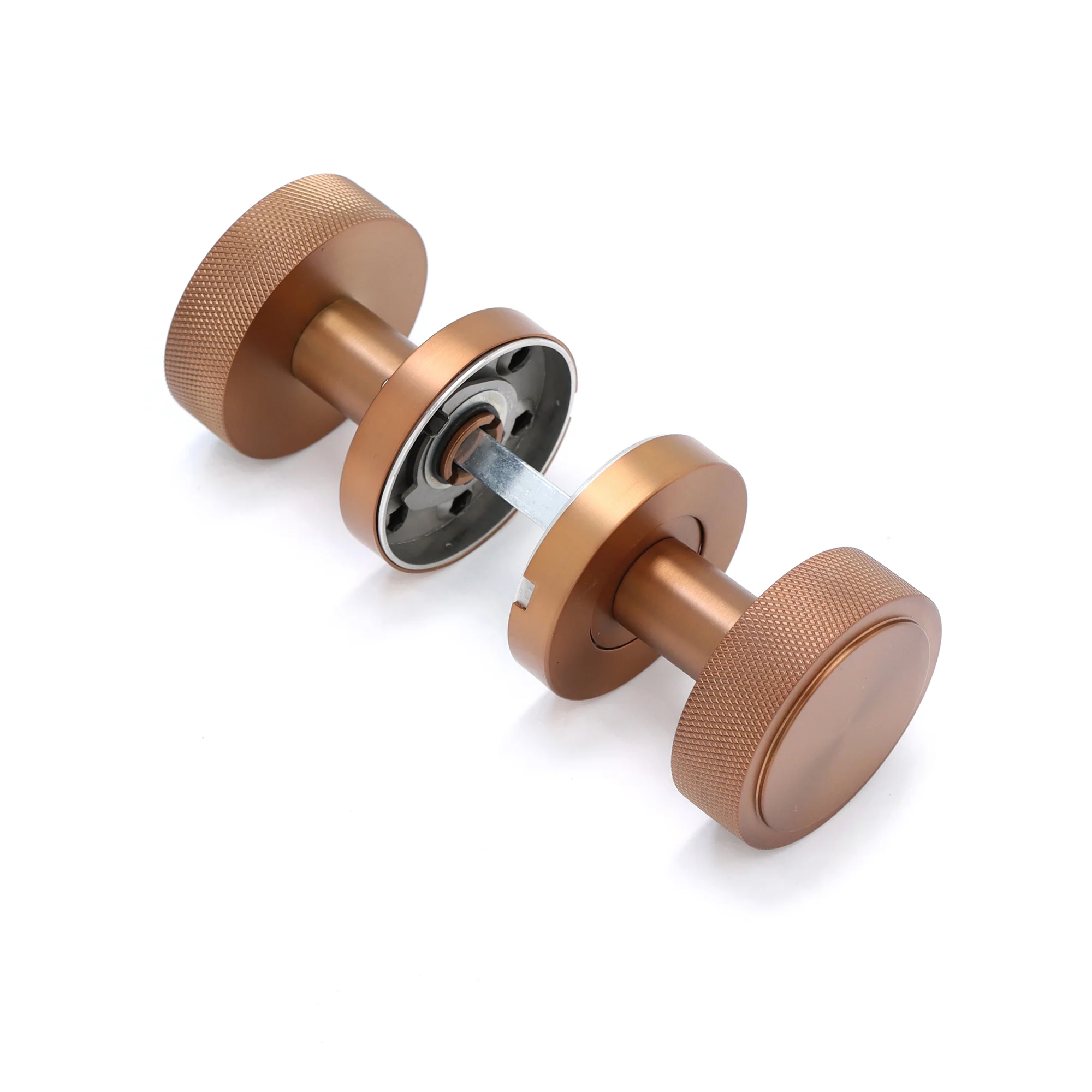 Knurled Round Rose Door Knob Set - Rose Gold - Image 3