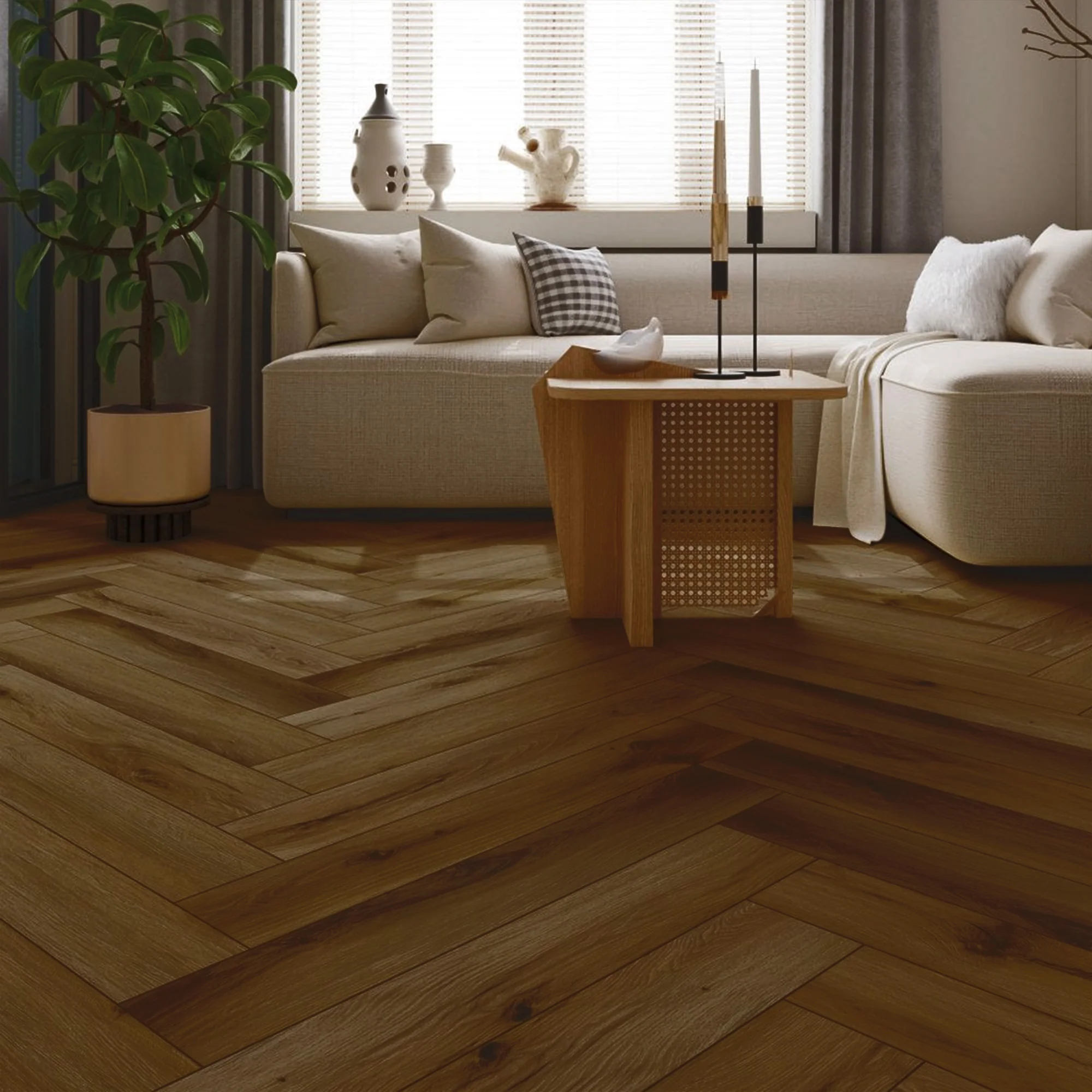 Quesnel Oak - Foundation Herringbone LVT 5mm Anti-Microbial UV Coated Rigid Core Vinyl Flooring