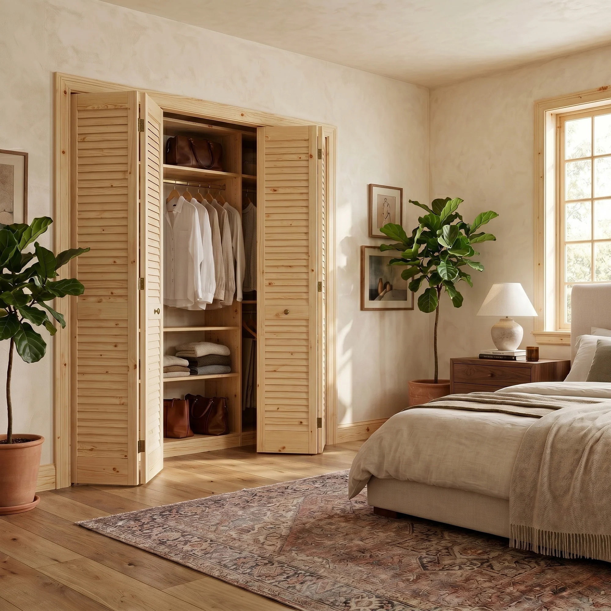 Clear Pine Internal 28mm Open Louvre Bi-fold Wardrobe Door Set - Image 3