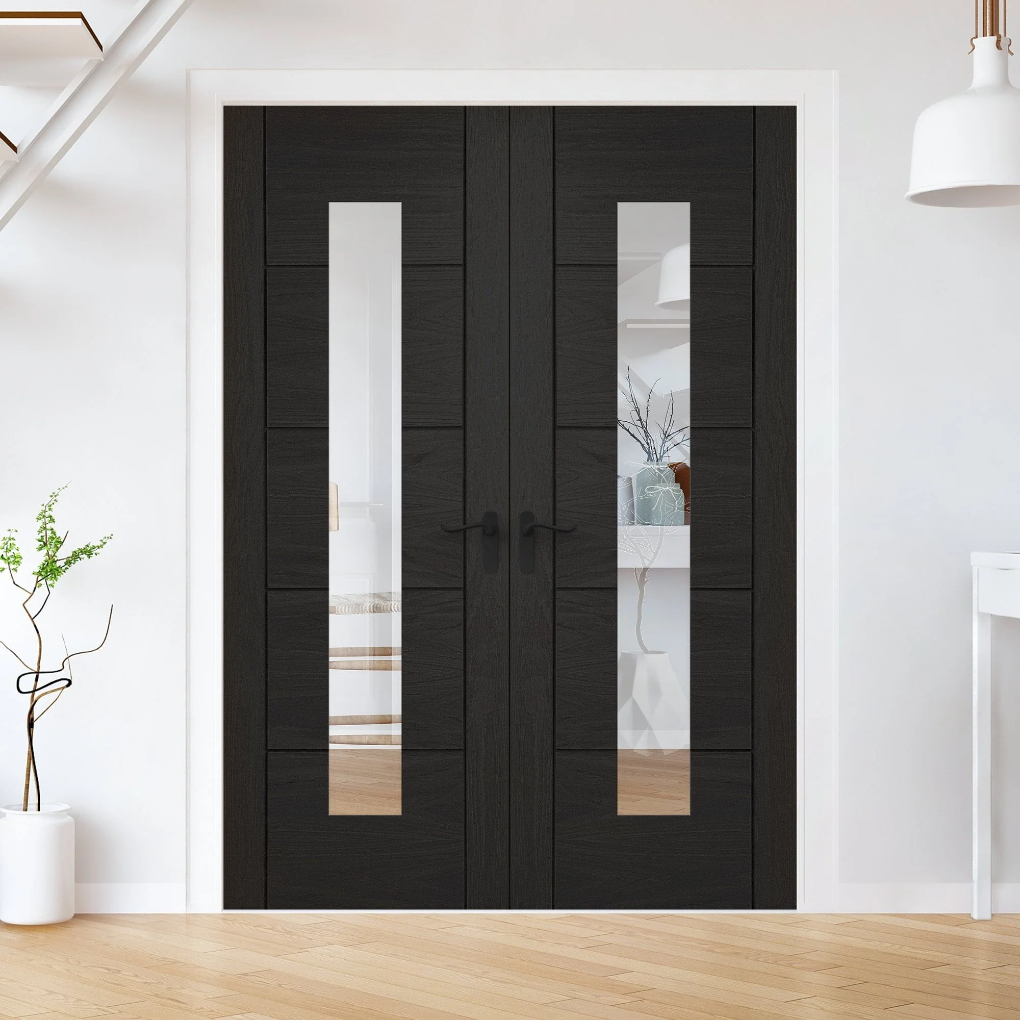 Internal Black Fully Finished Oak Parma 1 Light Clear Glass French Door